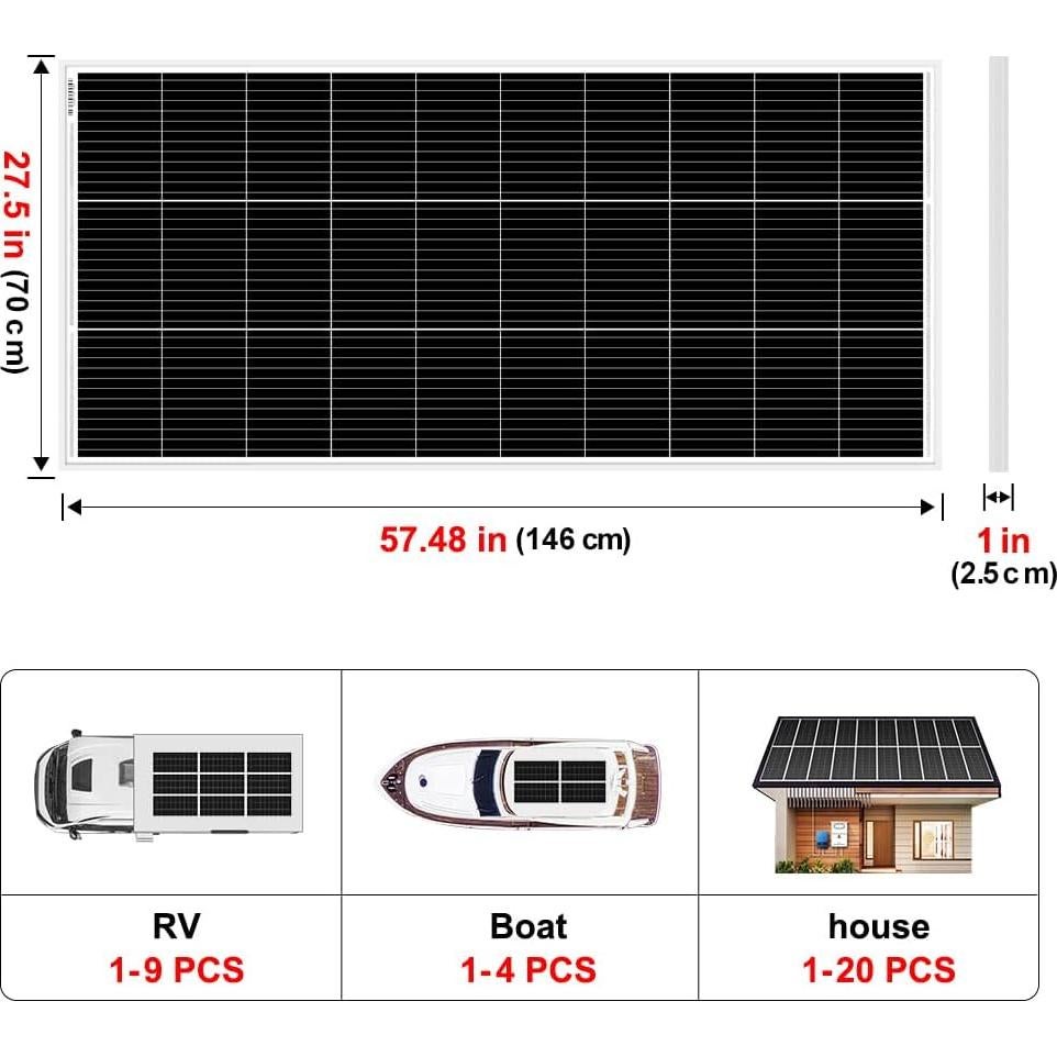 Panel Solar Monocristalino DOKIO 200W 18V para Cargar Batería 12V