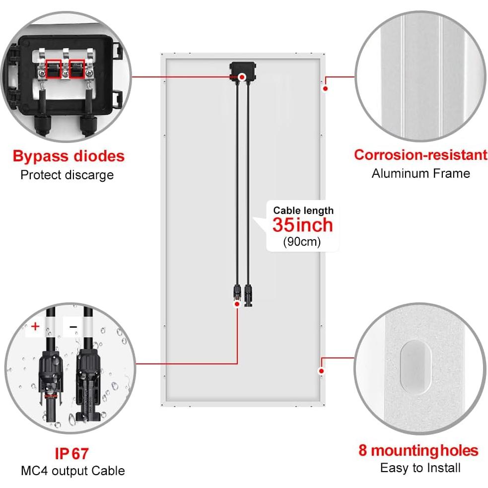 Panel Solar Monocristalino DOKIO 200W 18V para Cargar Batería 12V