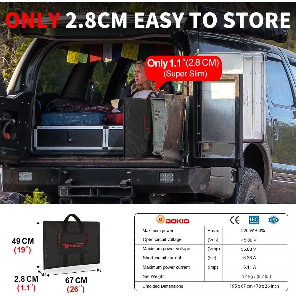 Kit Panel Solar Plegable DOKIO 200W 36V para Baterías 24V