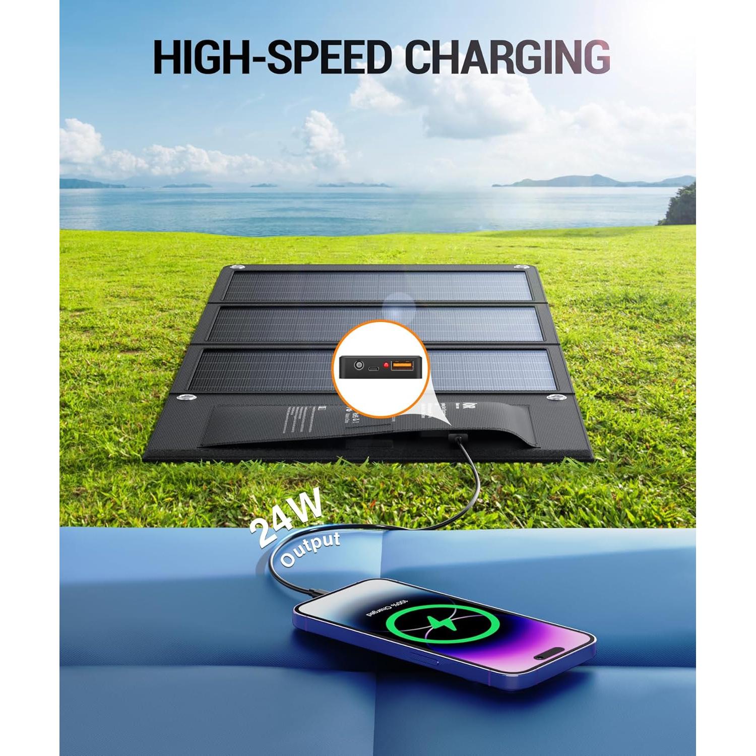 Cargador Solar BLAVOR 30W Plegable USB-C QC3.0 Impermeable