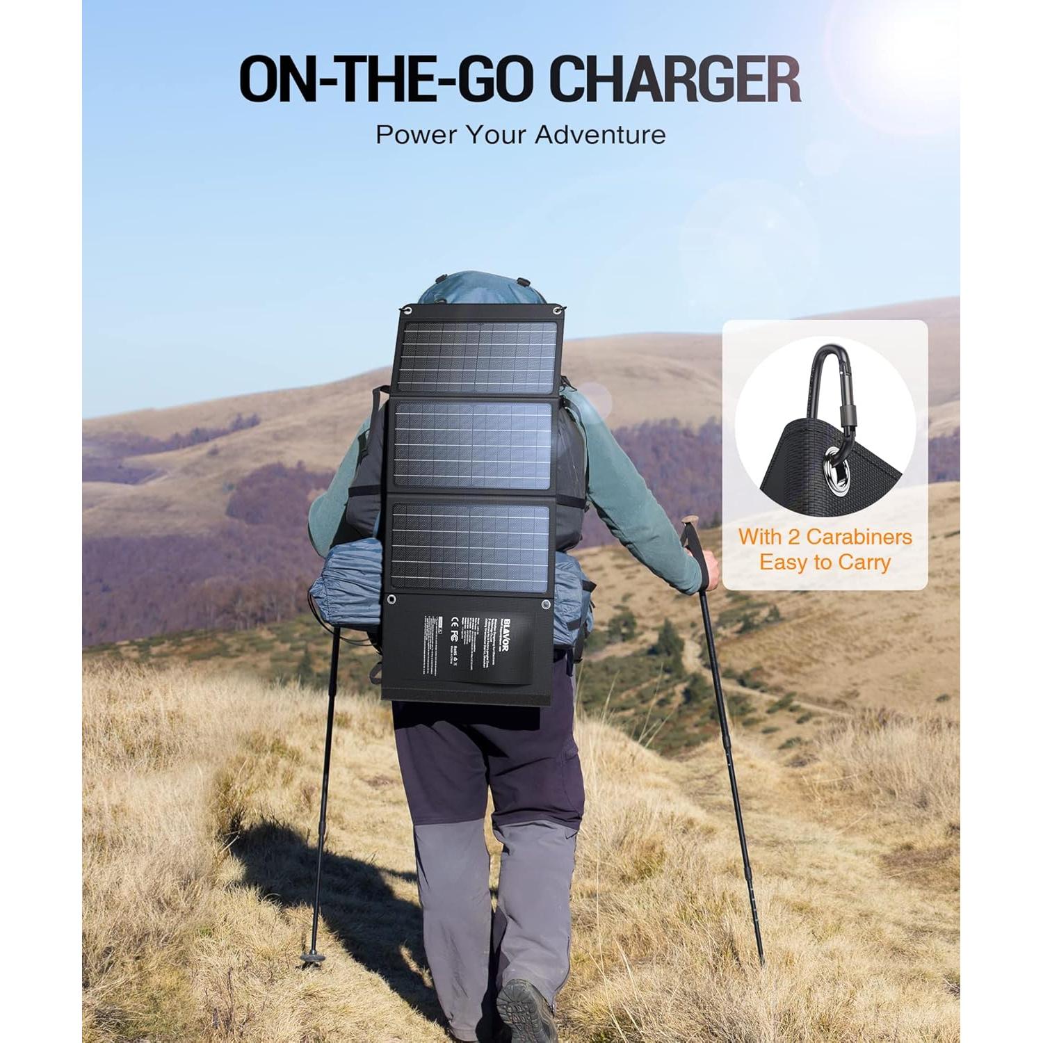 Cargador Solar BLAVOR 30W Plegable USB-C QC3.0 Impermeable