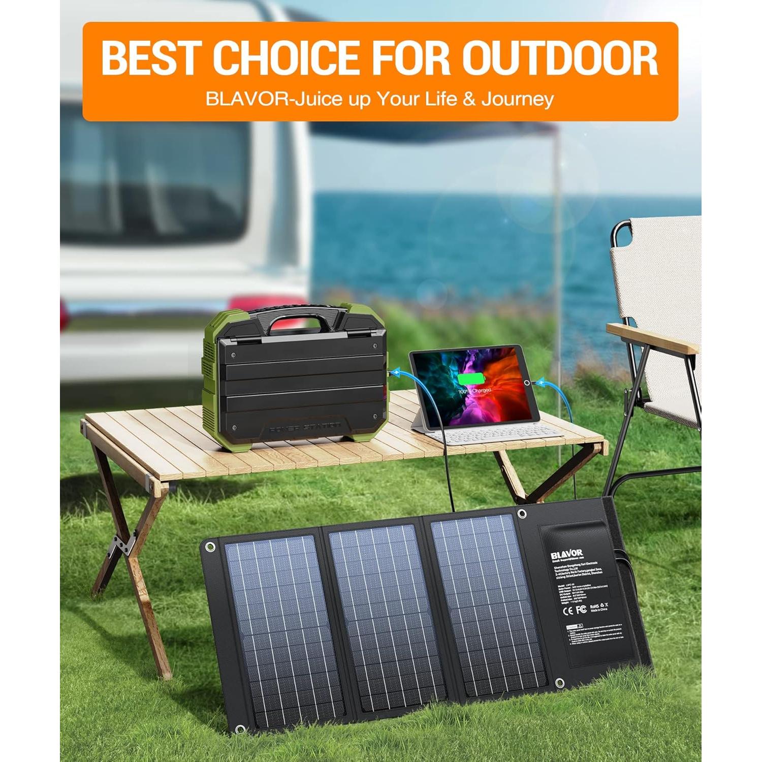 Cargador Solar BLAVOR 30W Plegable USB-C QC3.0 Impermeable