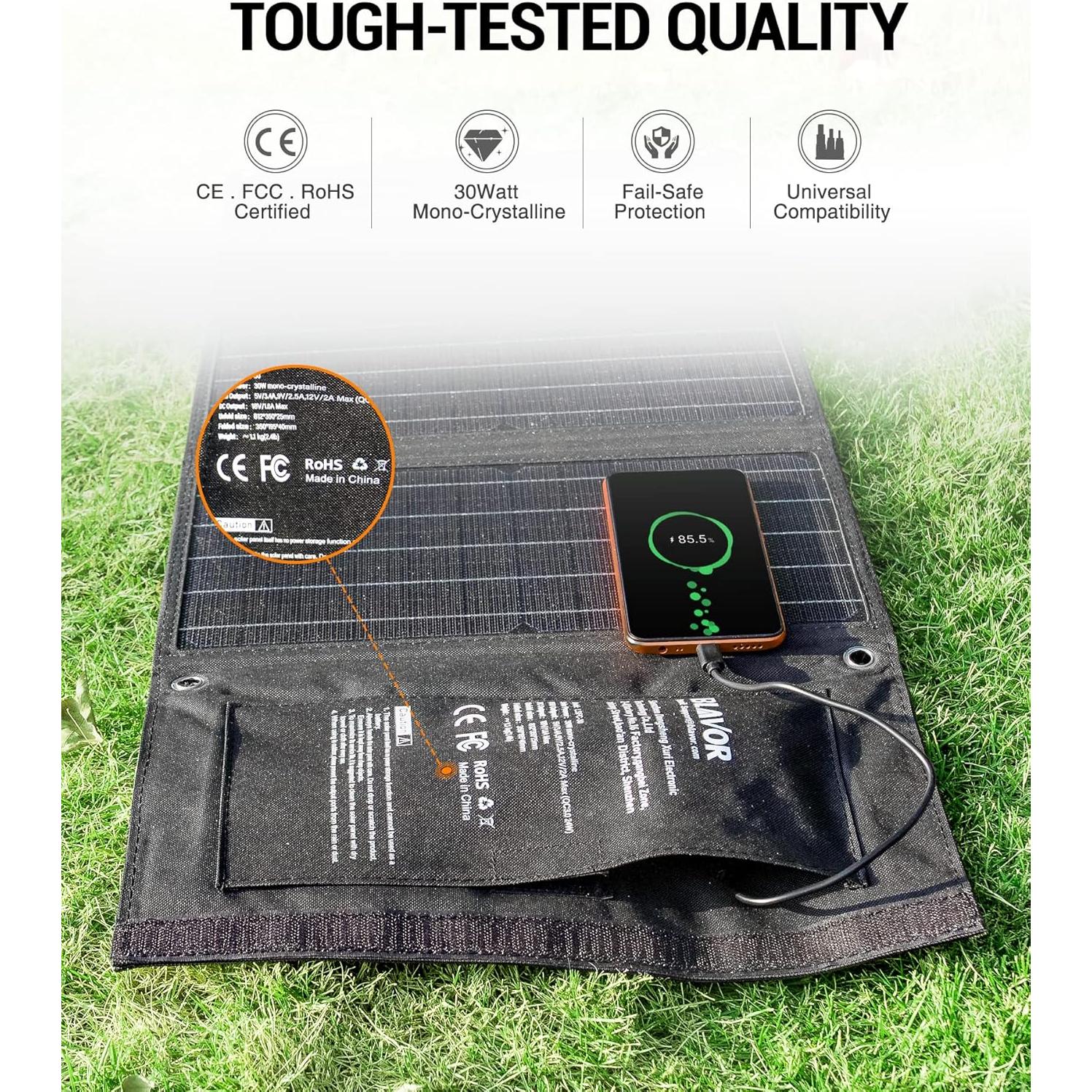 Cargador Solar BLAVOR 30W Plegable USB-C QC3.0 Impermeable