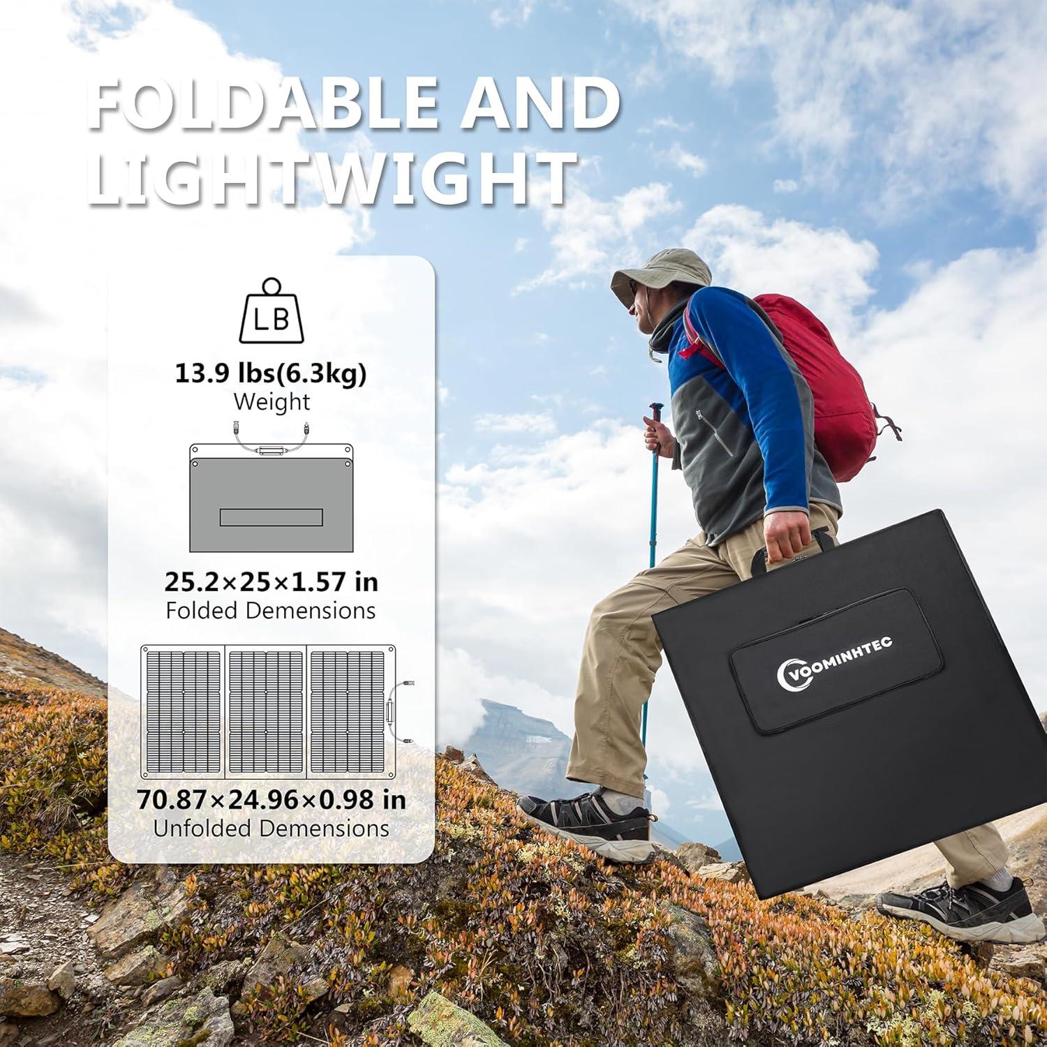 Panel Solar Plegable Voominhtec 200W Alta Eficiencia IP68