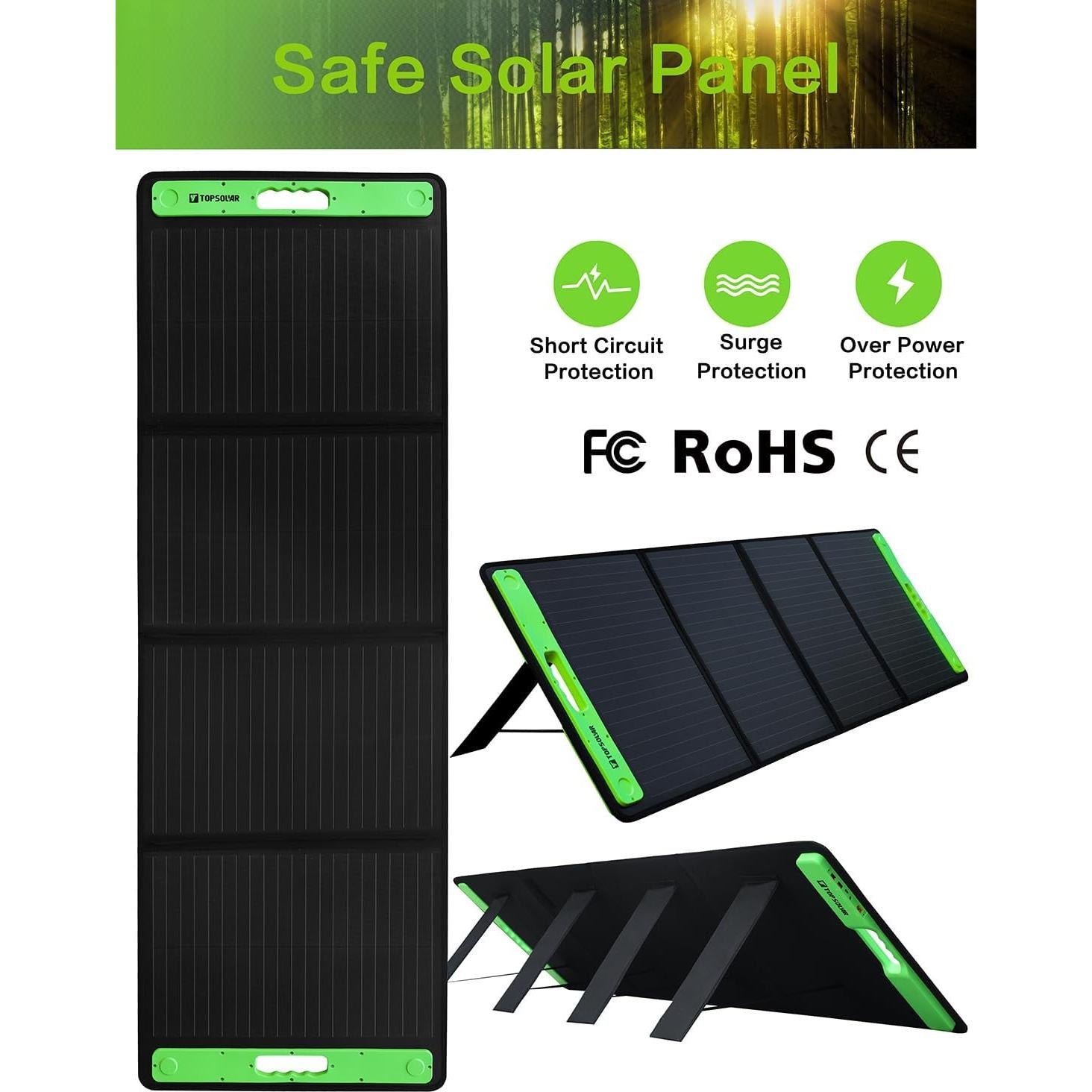 Panel Solar Plegable Topsolar 200W Carga Rápida USB 12V