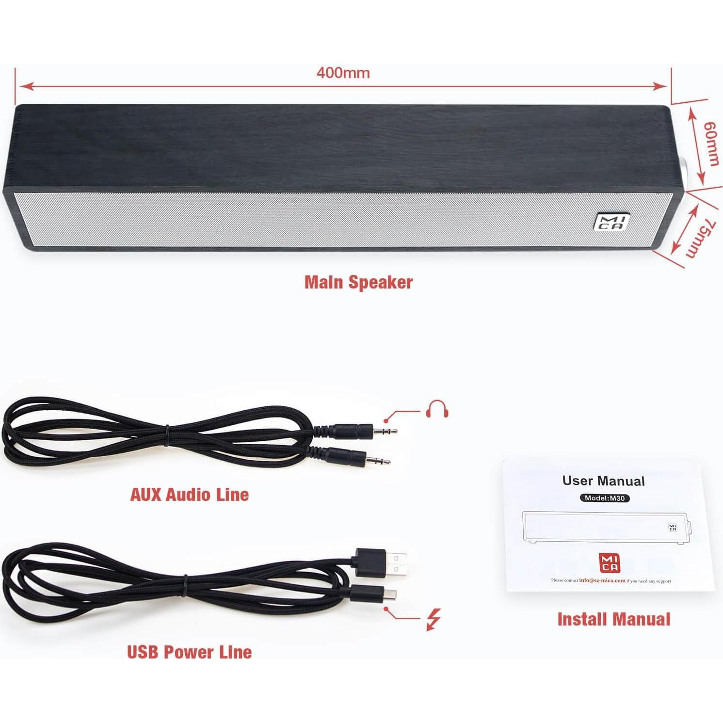 Altavoces de Computadora MICA M30, Barra de Sonido USB 5W