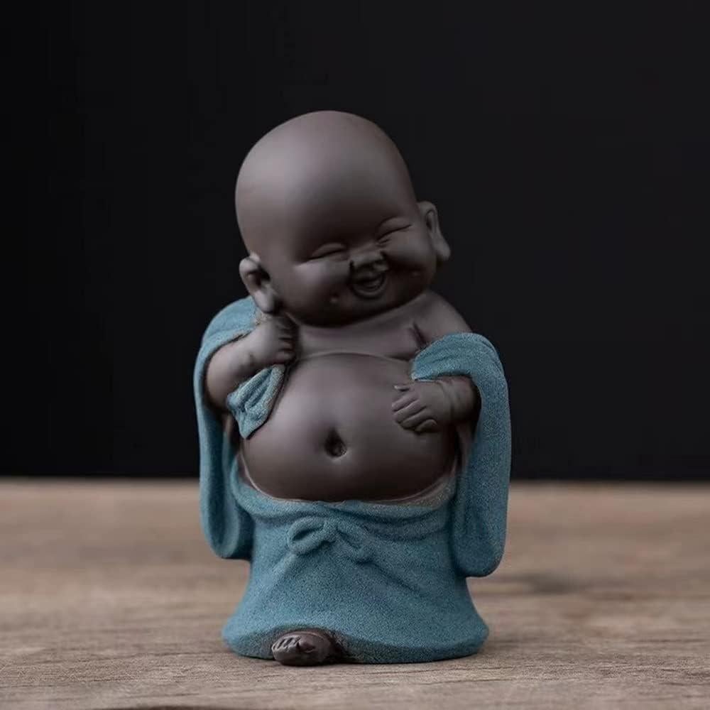 Estatua de Buda Riendo KJYHXX Cerámica Azul 8.5cm