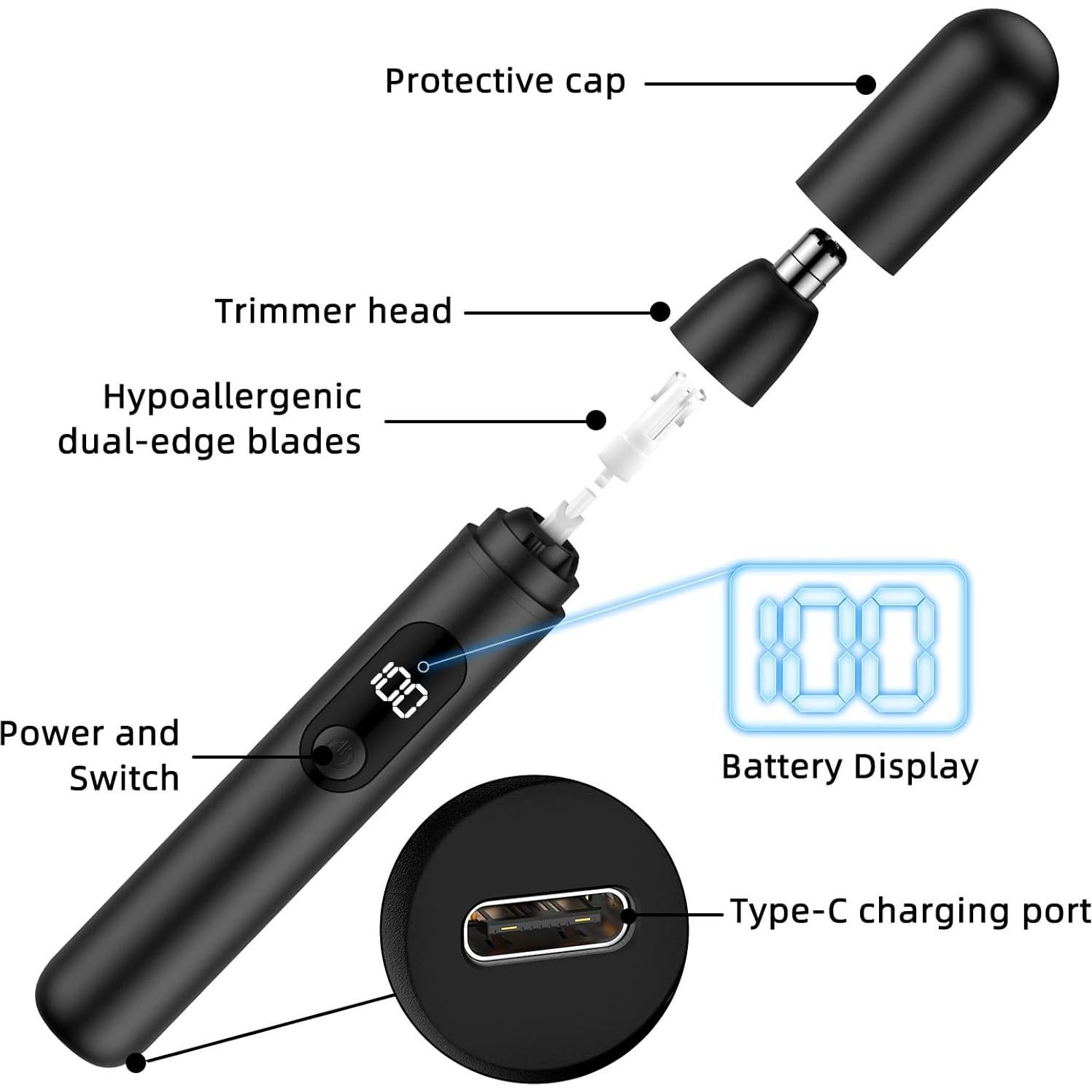 Recortador de Vello Nasal y Auricular Smity Negro Recargable