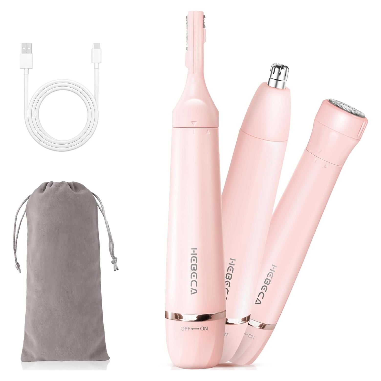 Recortador de Vello Nasal y Cejas HEBECA FT3001 Rosa 3 en 1