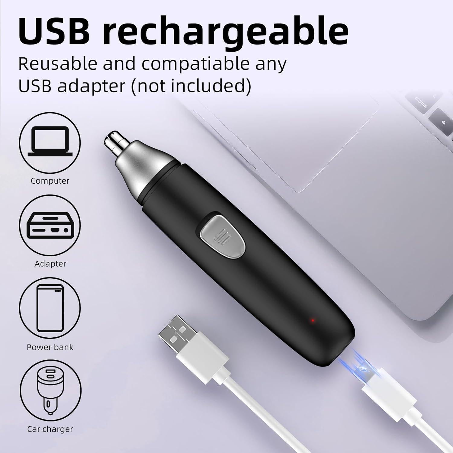 Recortador de Vello Nasal Indoloro Tipo-C Recargable 15cm