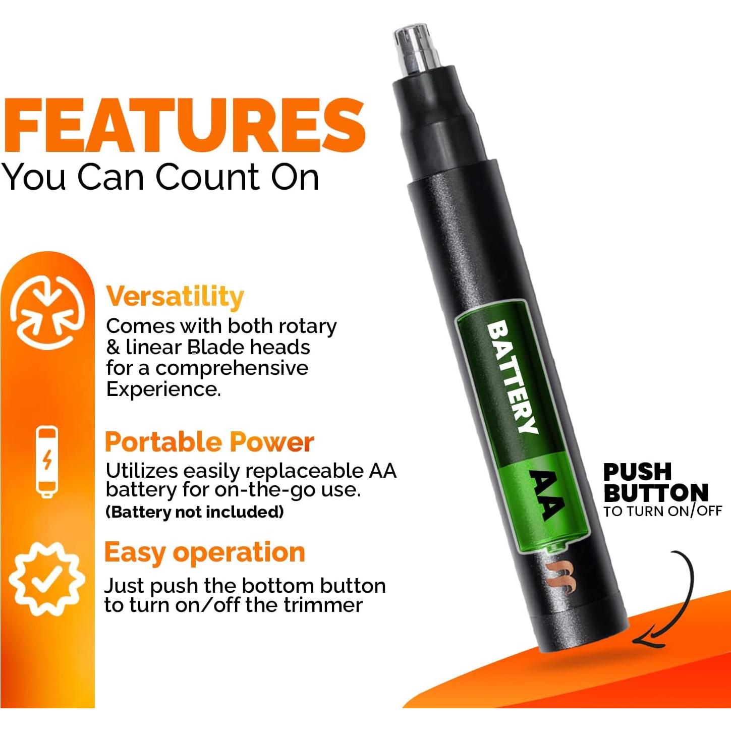 Recortador de Vello Nasal y de Oído Brio - Cuchilla Doble, Resistente al Agua