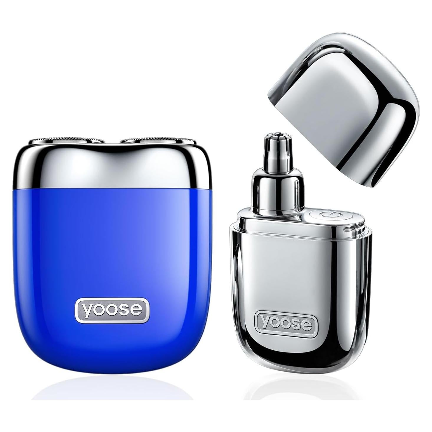 Paquete de Cuidado Yoose: Recortador Nasal Plateado y Afeitadora Mini Azul