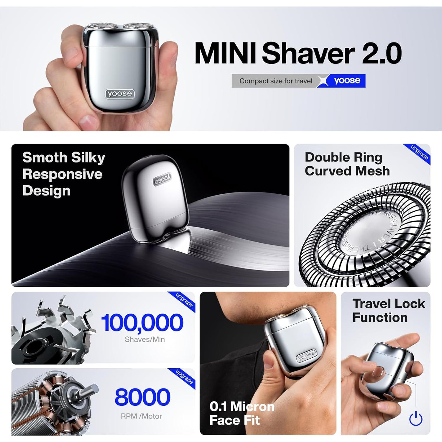 Paquete de Cuidado Yoose: Recortador Nasal Plateado y Afeitadora Mini Azul