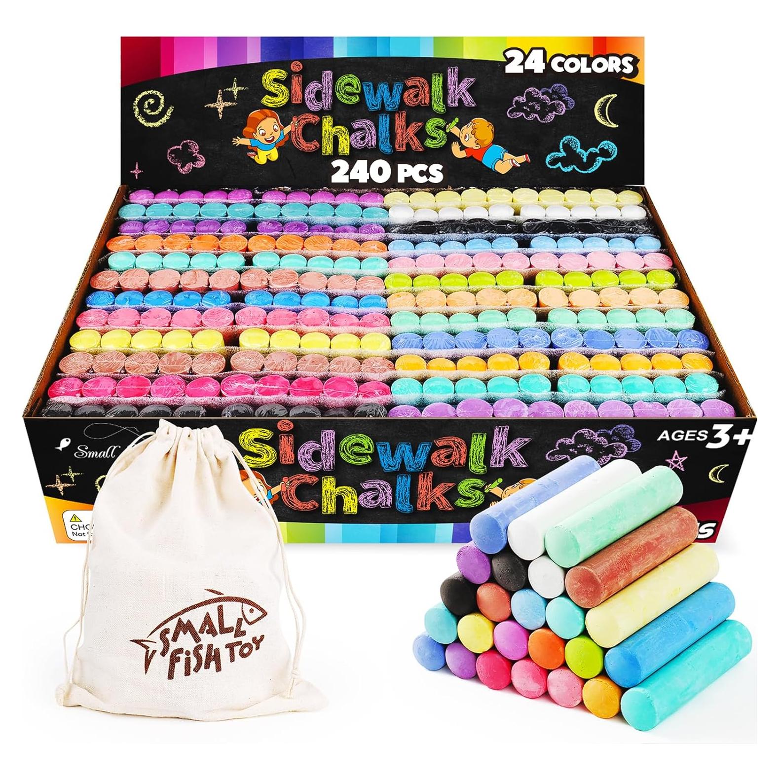 240 Tizas de Acera Jumbo PEQUEÑO PEZ Multicolor Lavables