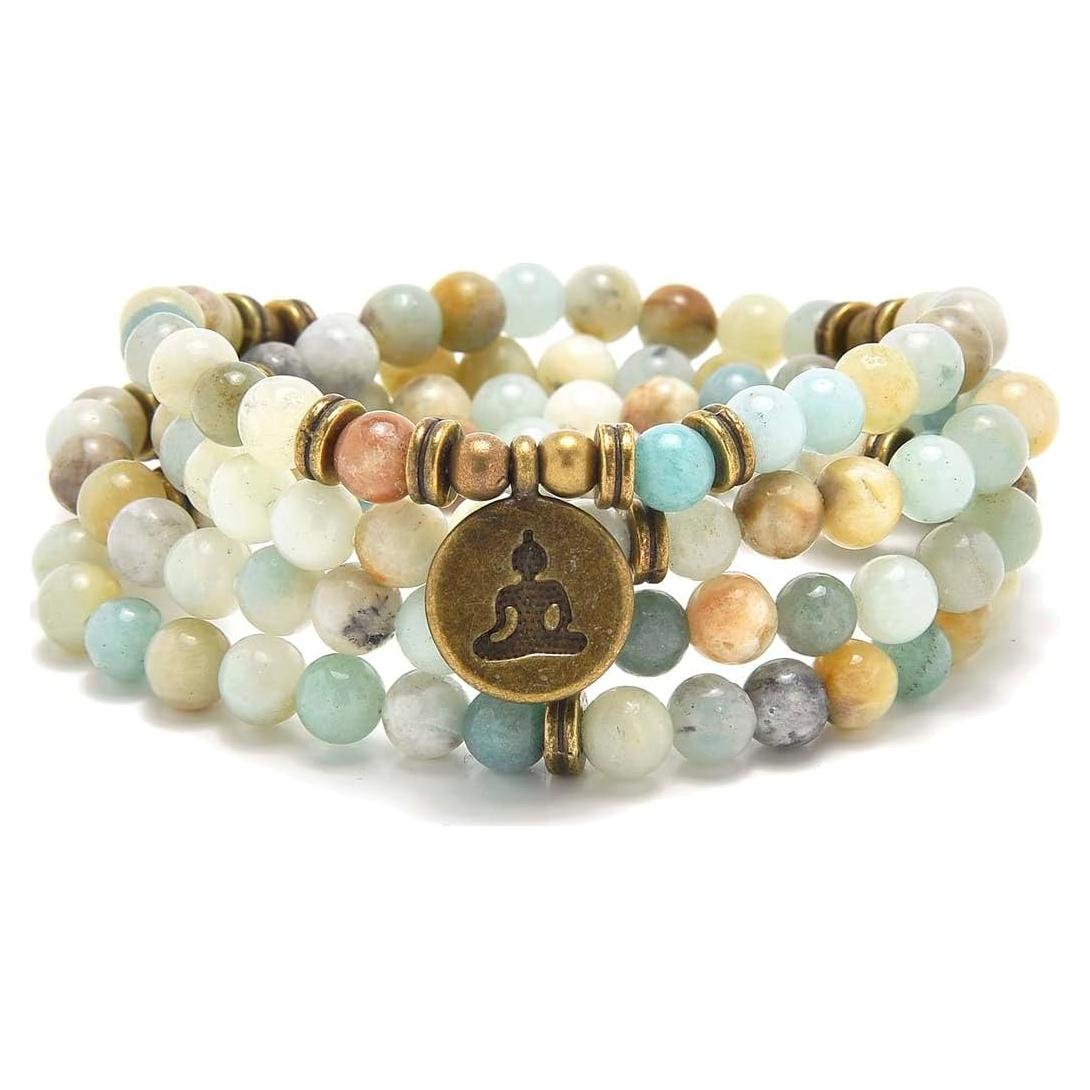 Pulsera Collar Mala 108 Cuentas Amazonita Joyería Espiritual