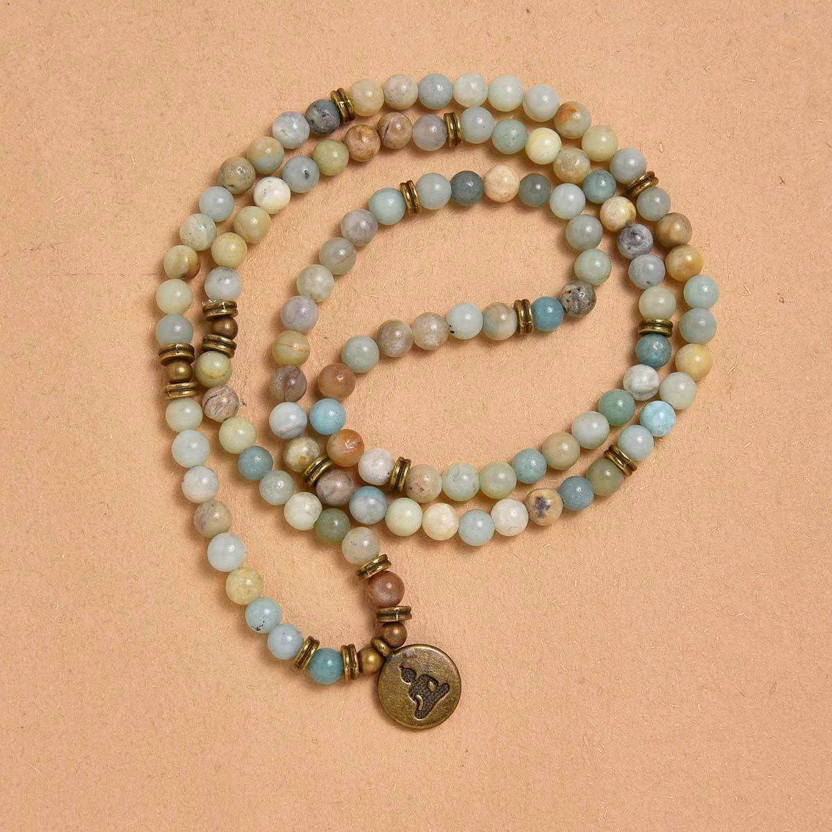 Pulsera Collar Mala 108 Cuentas Amazonita Joyería Espiritual