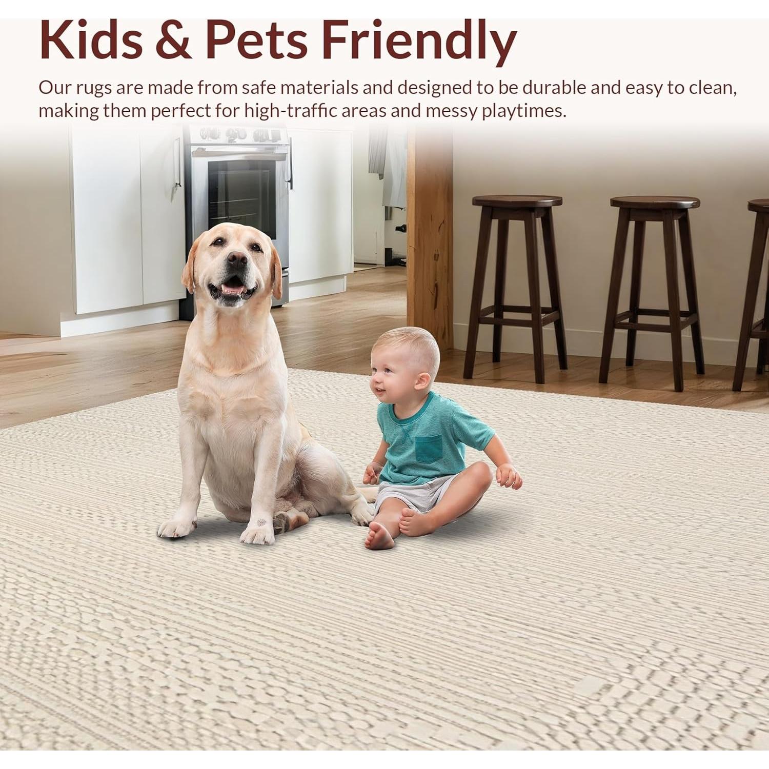 Alfombra de Área ODIKA 2x3 Antideslizante Beige Lavable