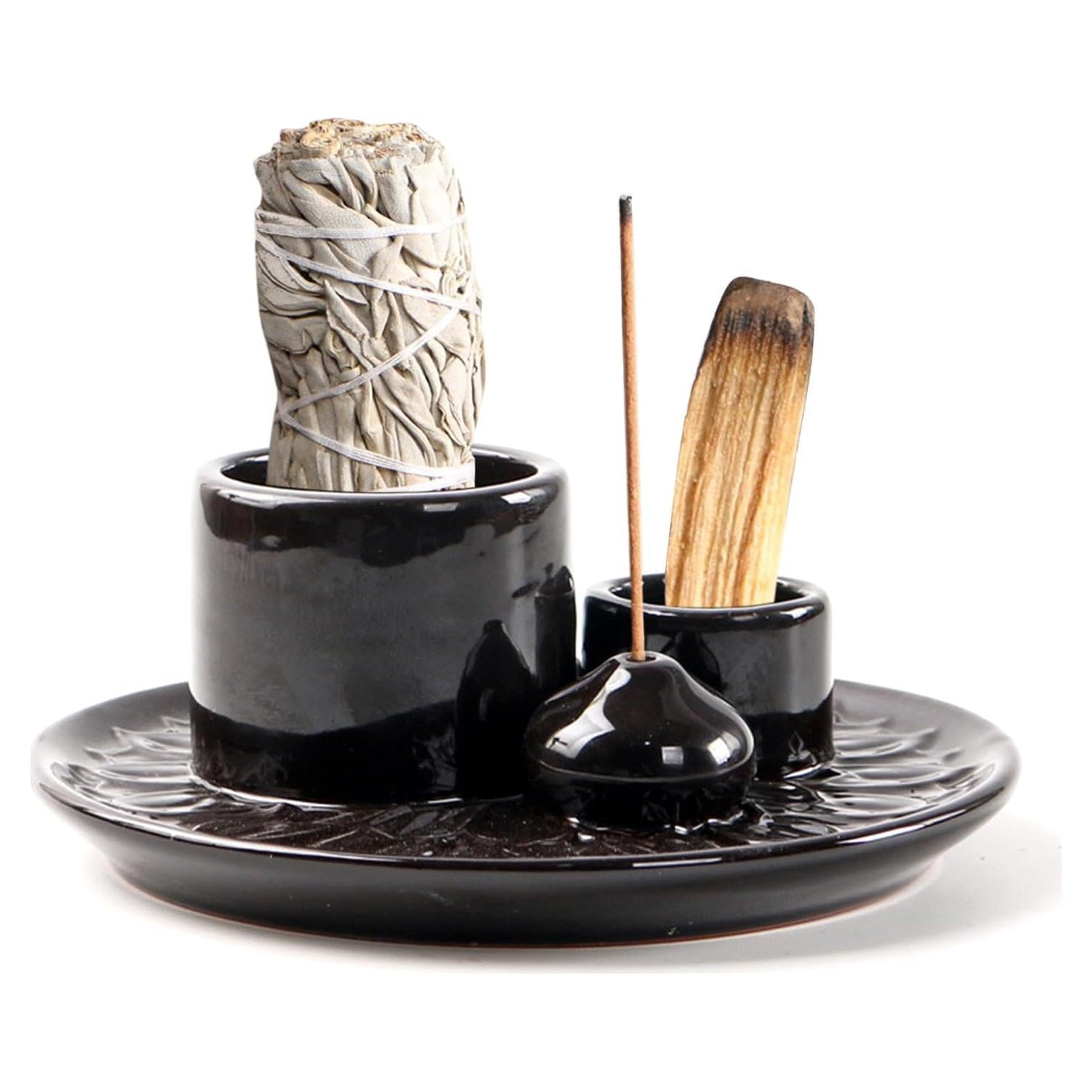 Soporte de Incienso Cerámica Meltset M Negro 4 en 1 para Meditación