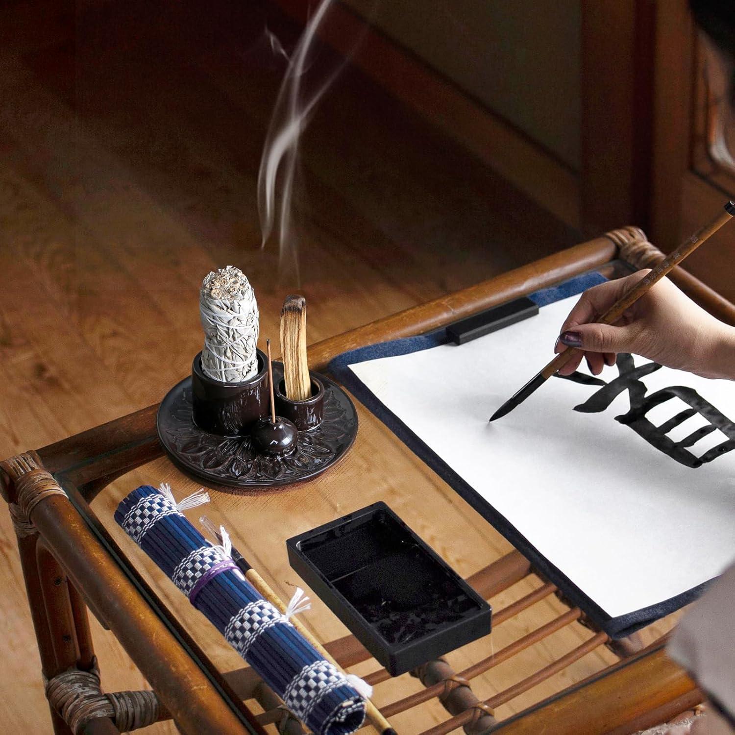 Soporte de Incienso Cerámica Meltset M Negro 4 en 1 para Meditación