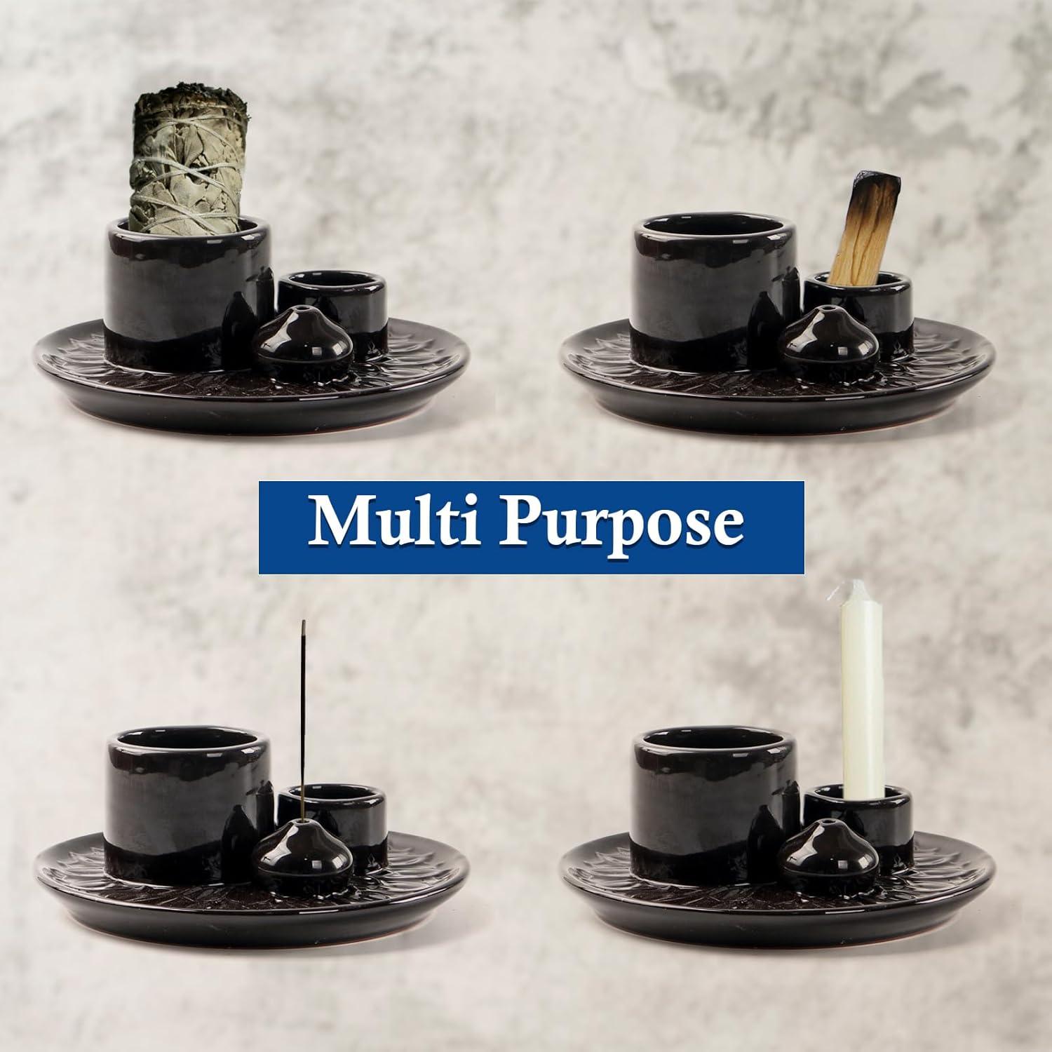 Soporte de Incienso Cerámica Meltset M Negro 4 en 1 para Meditación