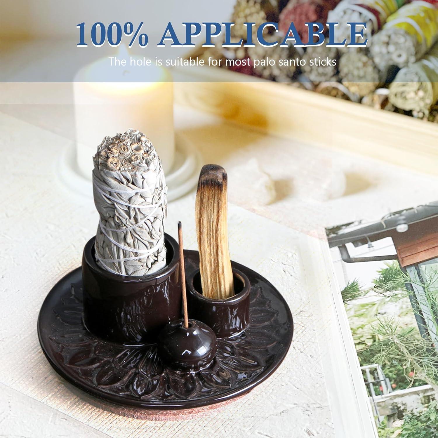Soporte de Incienso Cerámica Meltset M Negro 4 en 1 para Meditación