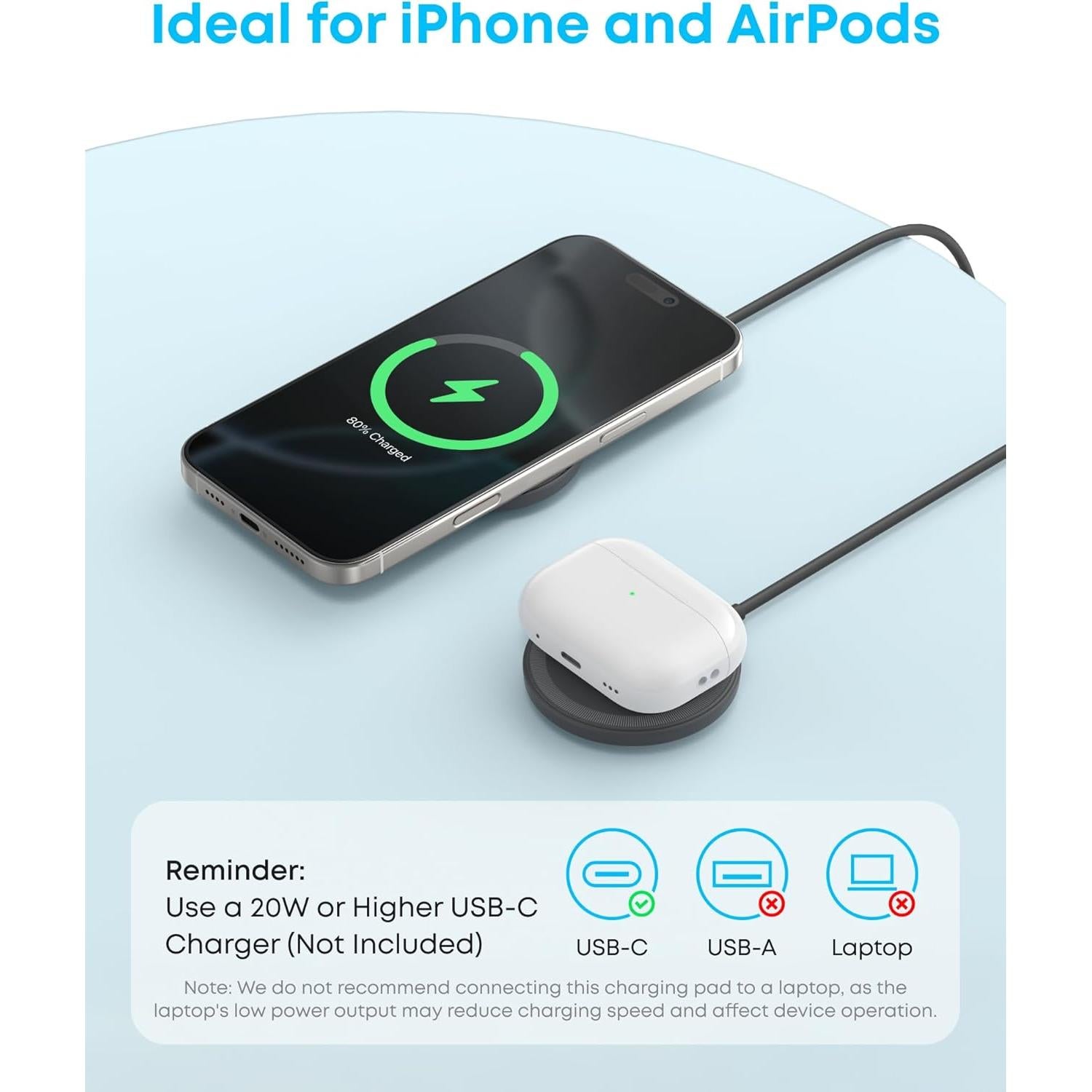 Cargador Inalámbrico Magnético Anker Zolo 15W Qi2 Negro x2