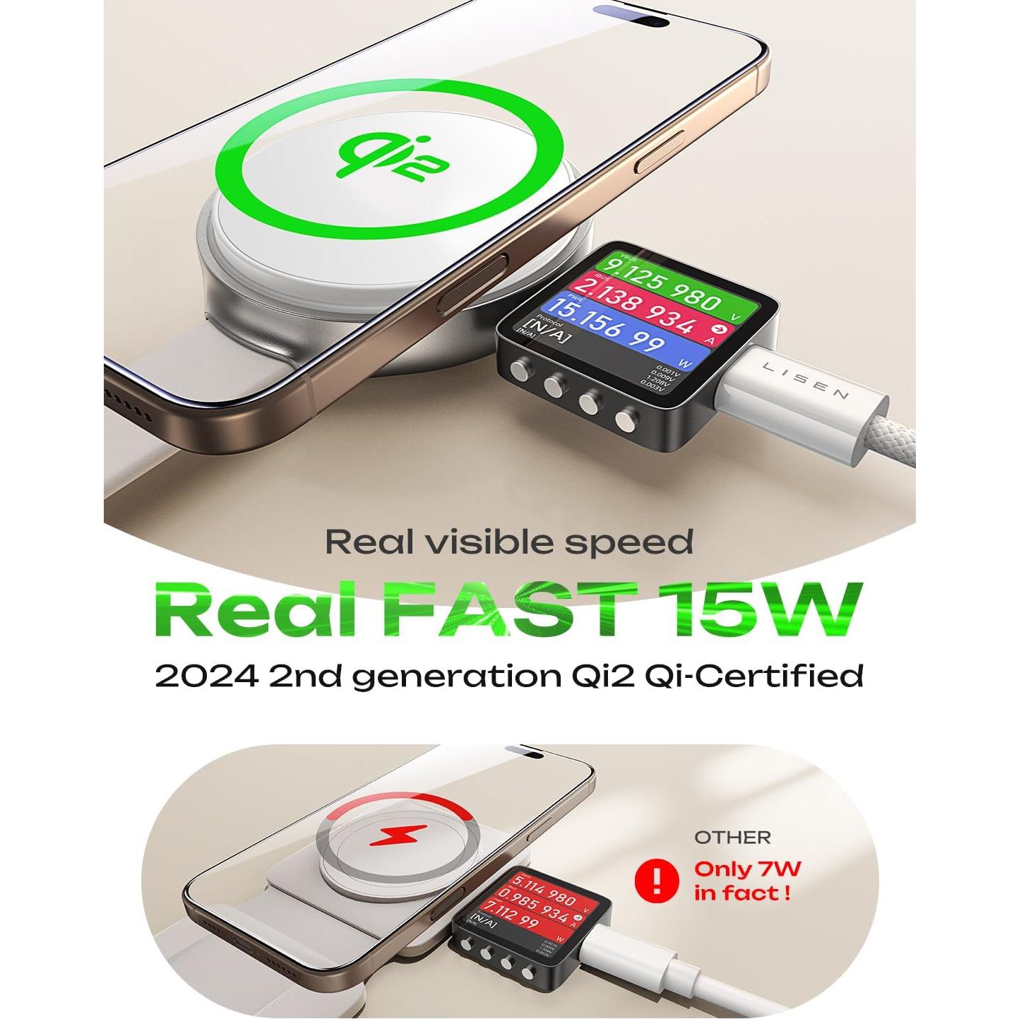 Cargador Inalámbrico 3 en 1 LISEN Qi2 15W para iPhone 16
