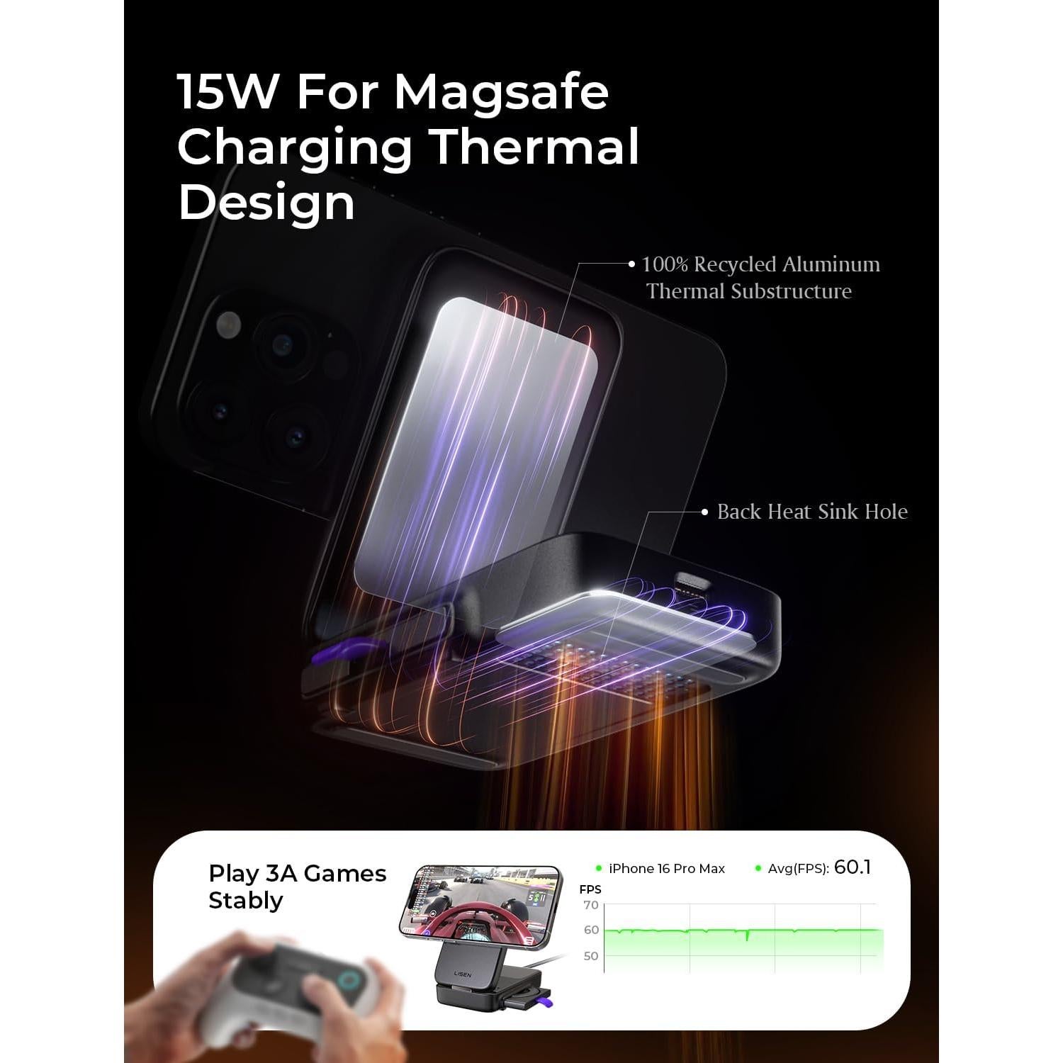 Cargador Inalámbrico 3 en 1 LISEN para iPhone 16, 15W Qi2