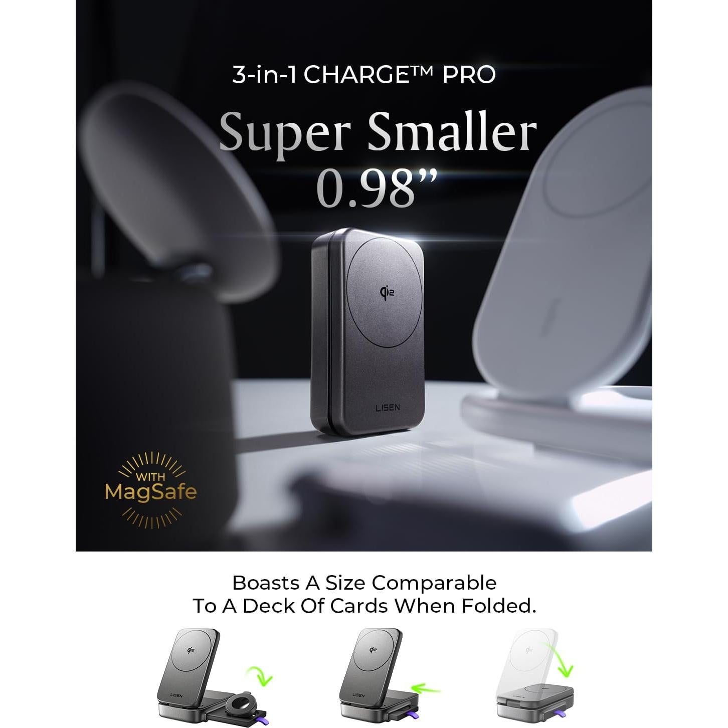 Cargador Inalámbrico 3 en 1 LISEN para iPhone 16, 15W Qi2