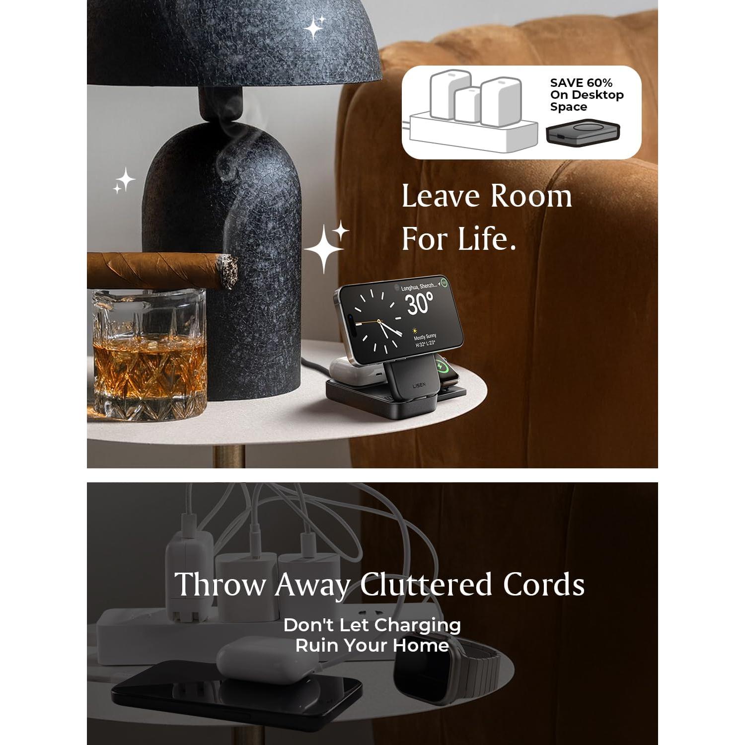 Cargador Inalámbrico 3 en 1 LISEN para iPhone 16, 15W Qi2