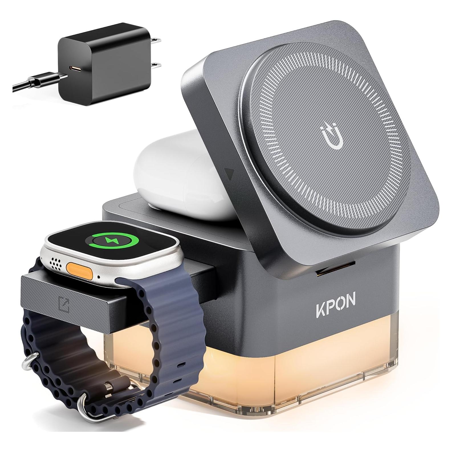 Cargador Inalámbrico 3 en 1 KPON S6 con Lámpara Nocturna