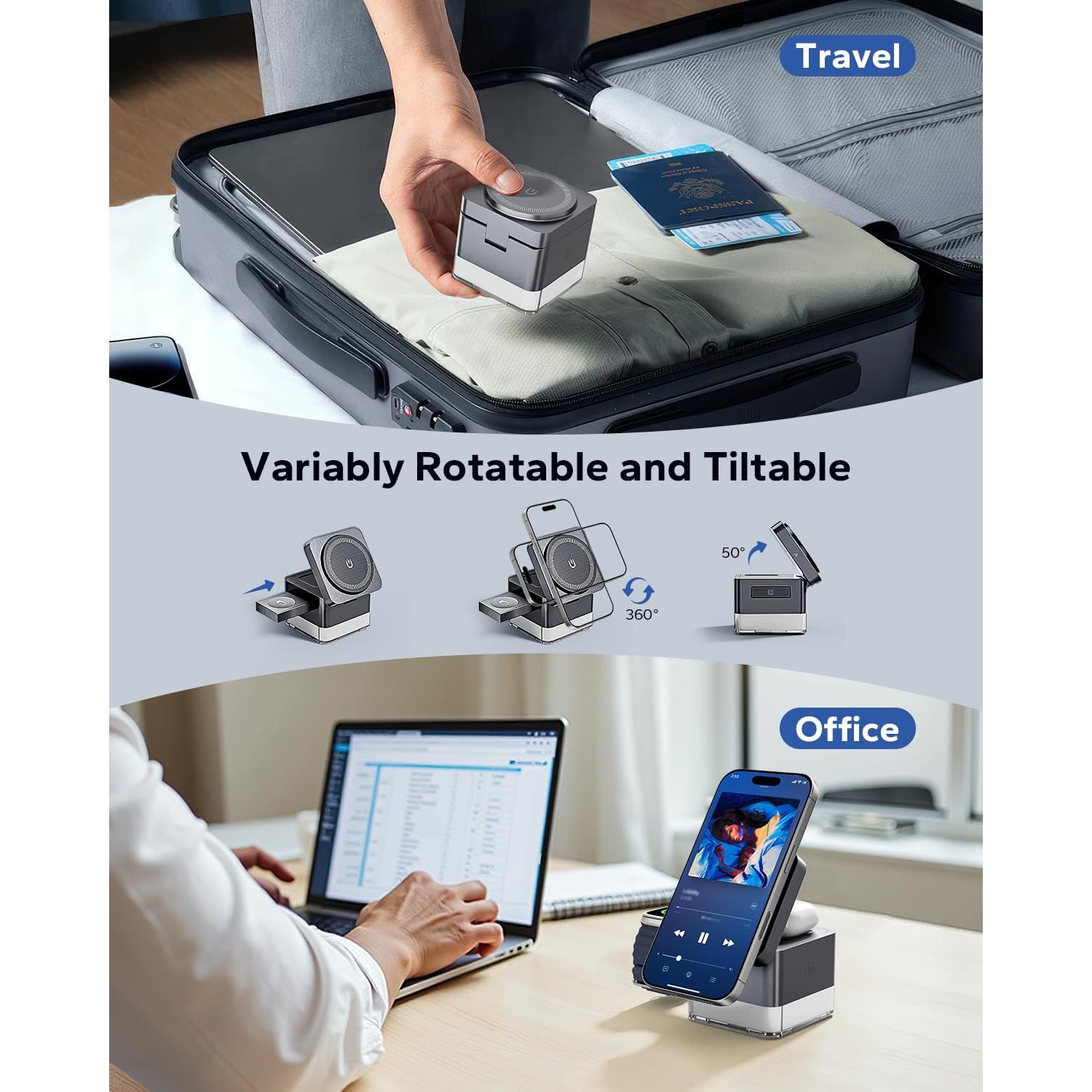 Cargador Inalámbrico 3 en 1 KPON S6 con Lámpara Nocturna