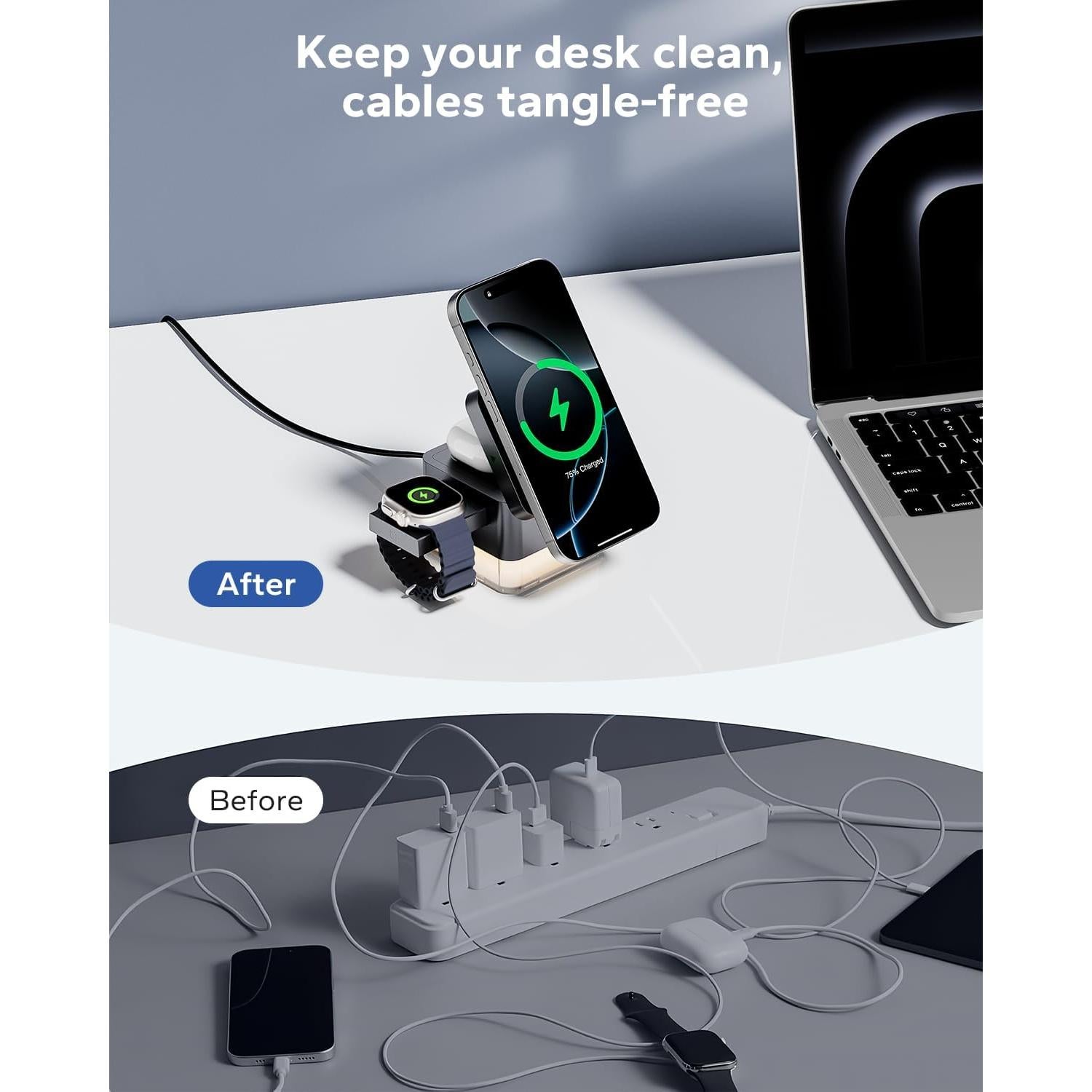 Cargador Inalámbrico 3 en 1 KPON S6 con Lámpara Nocturna