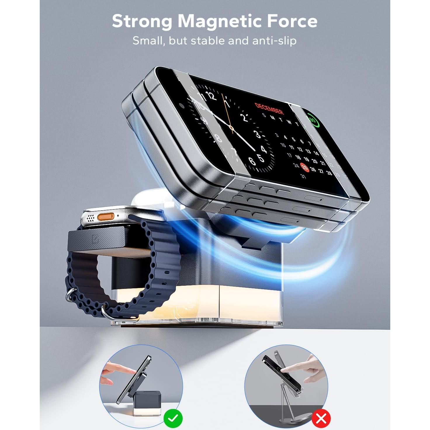 Cargador Inalámbrico 3 en 1 KPON S6 con Lámpara Nocturna