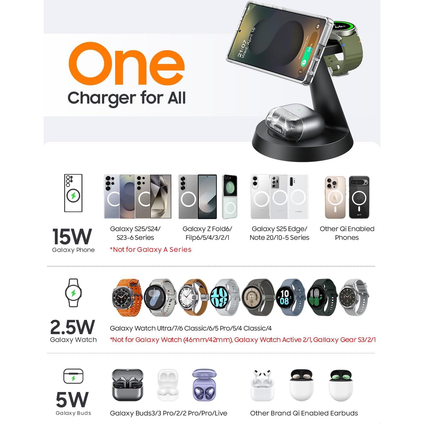 Cargador Inalámbrico Magnético 3 en 1 Samsung F9