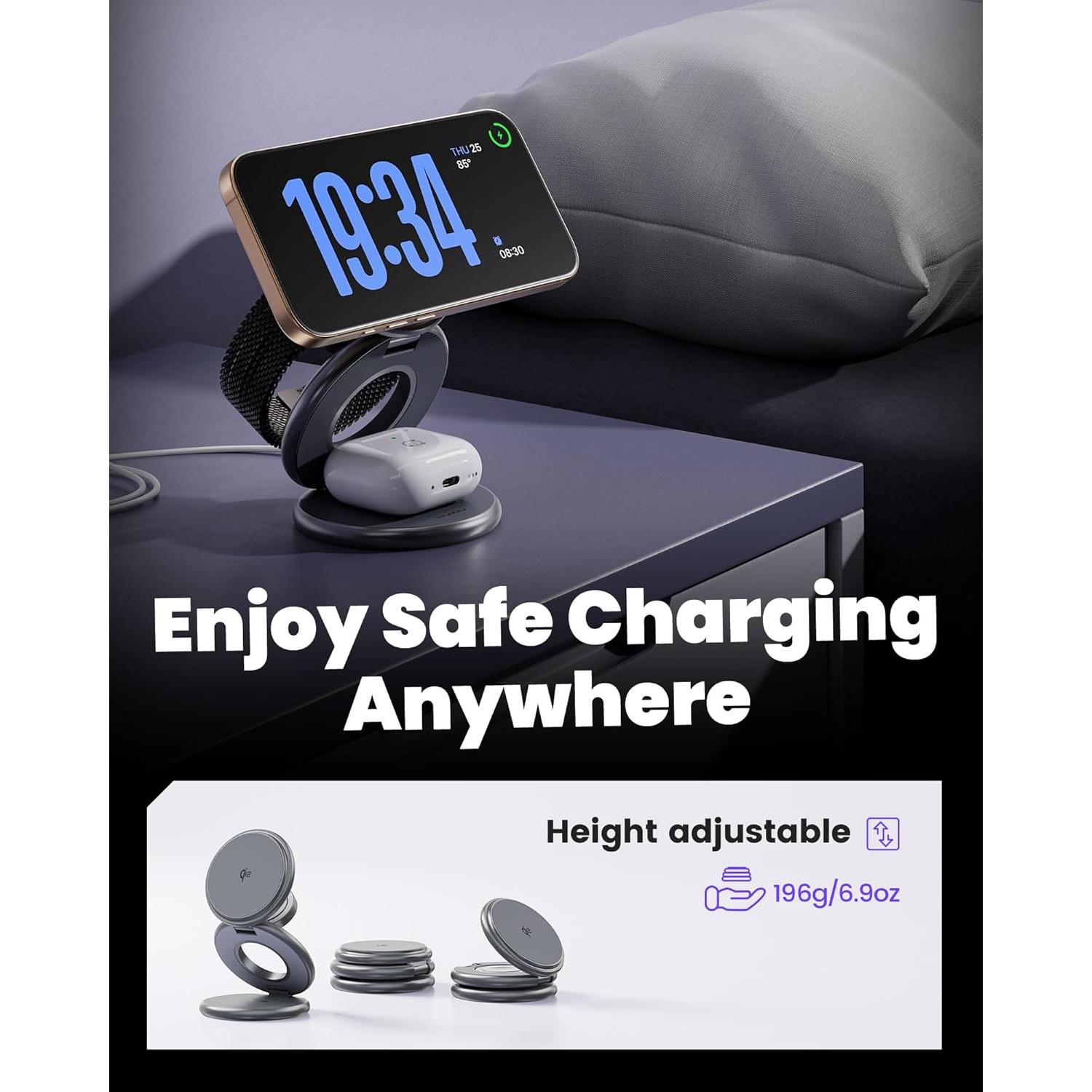 Estación de Carga Inalámbrica 3 en 1 KUXIU X63Q 15W Qi2 Gris