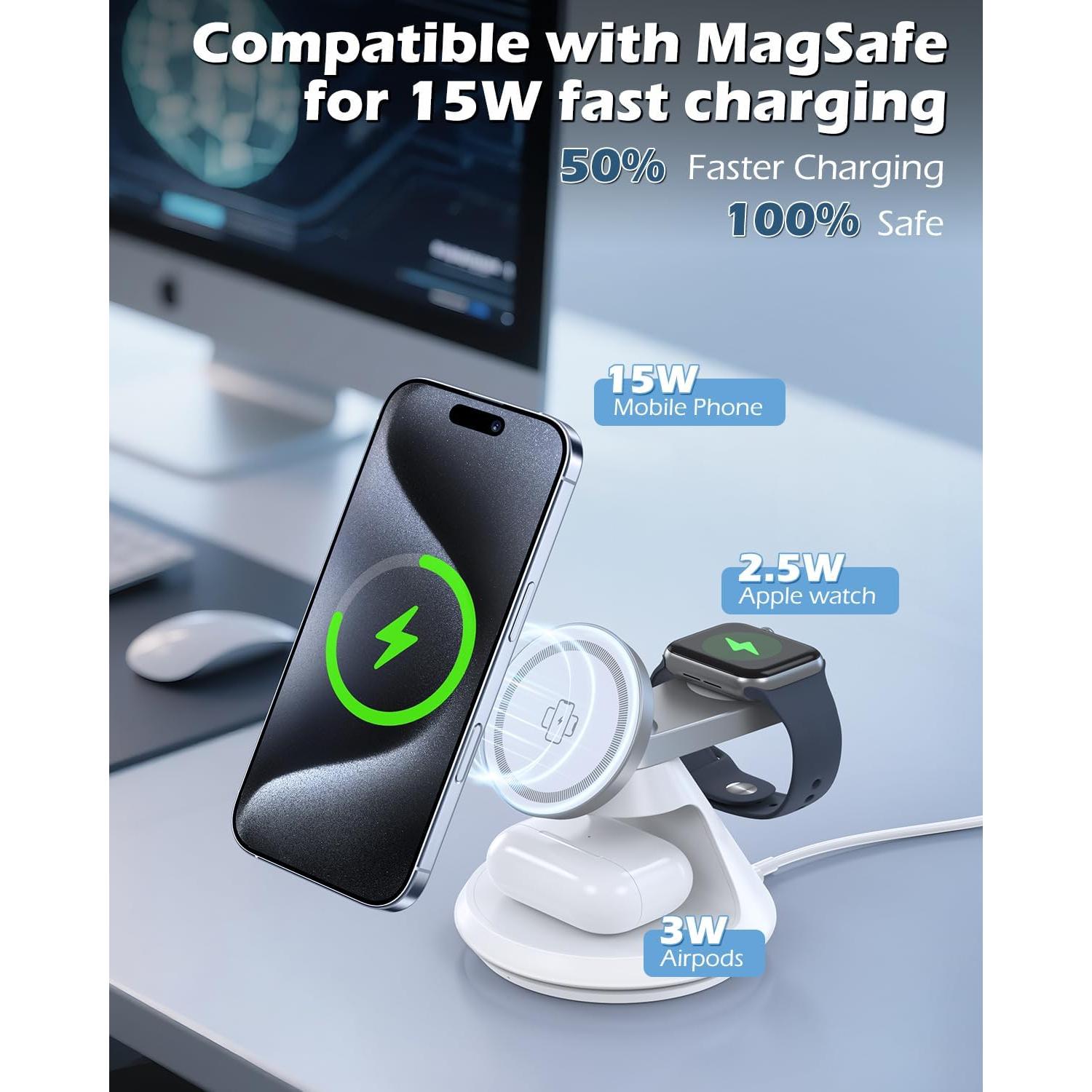 Estación de Carga Inalámbrica 3 en 1 MagSafe 15W - Autige