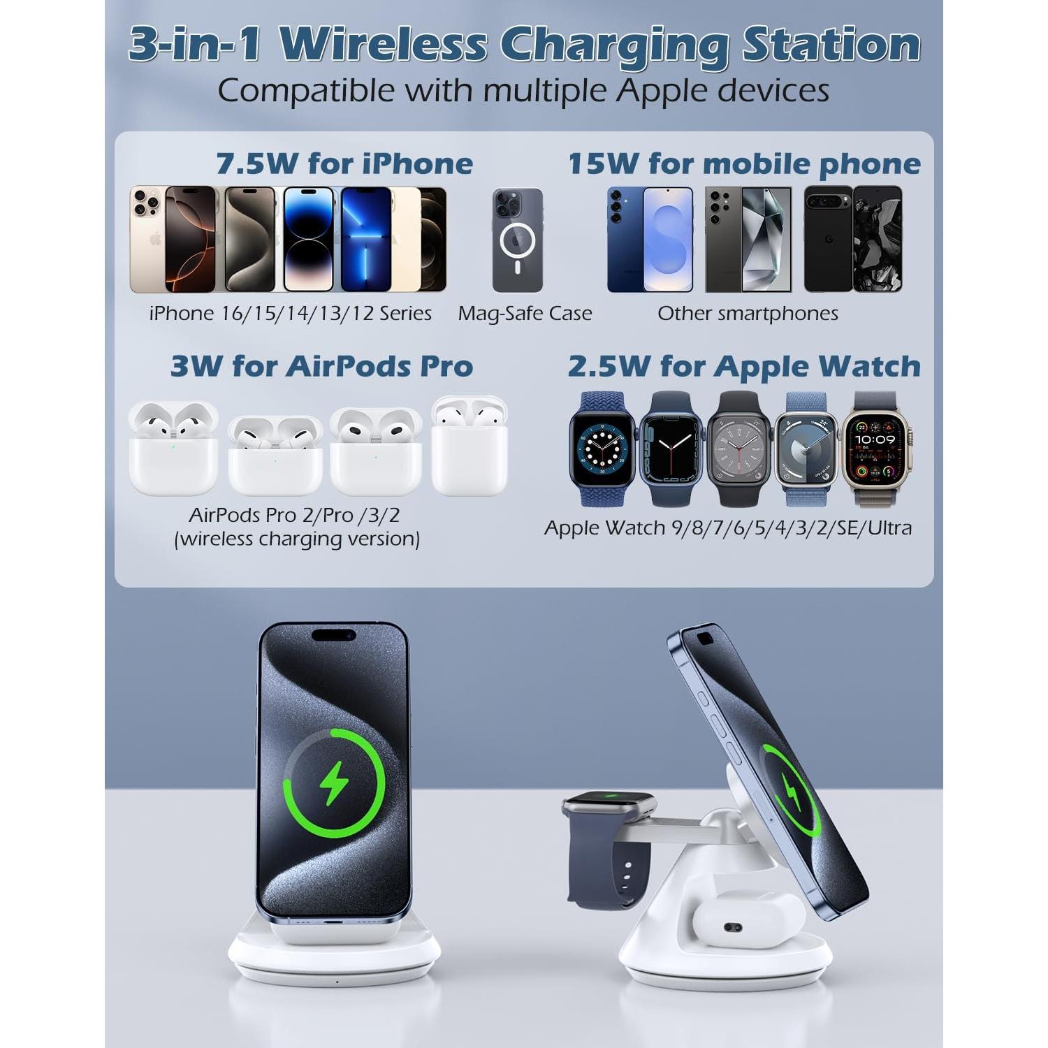 Estación de Carga Inalámbrica 3 en 1 MagSafe 15W - Autige