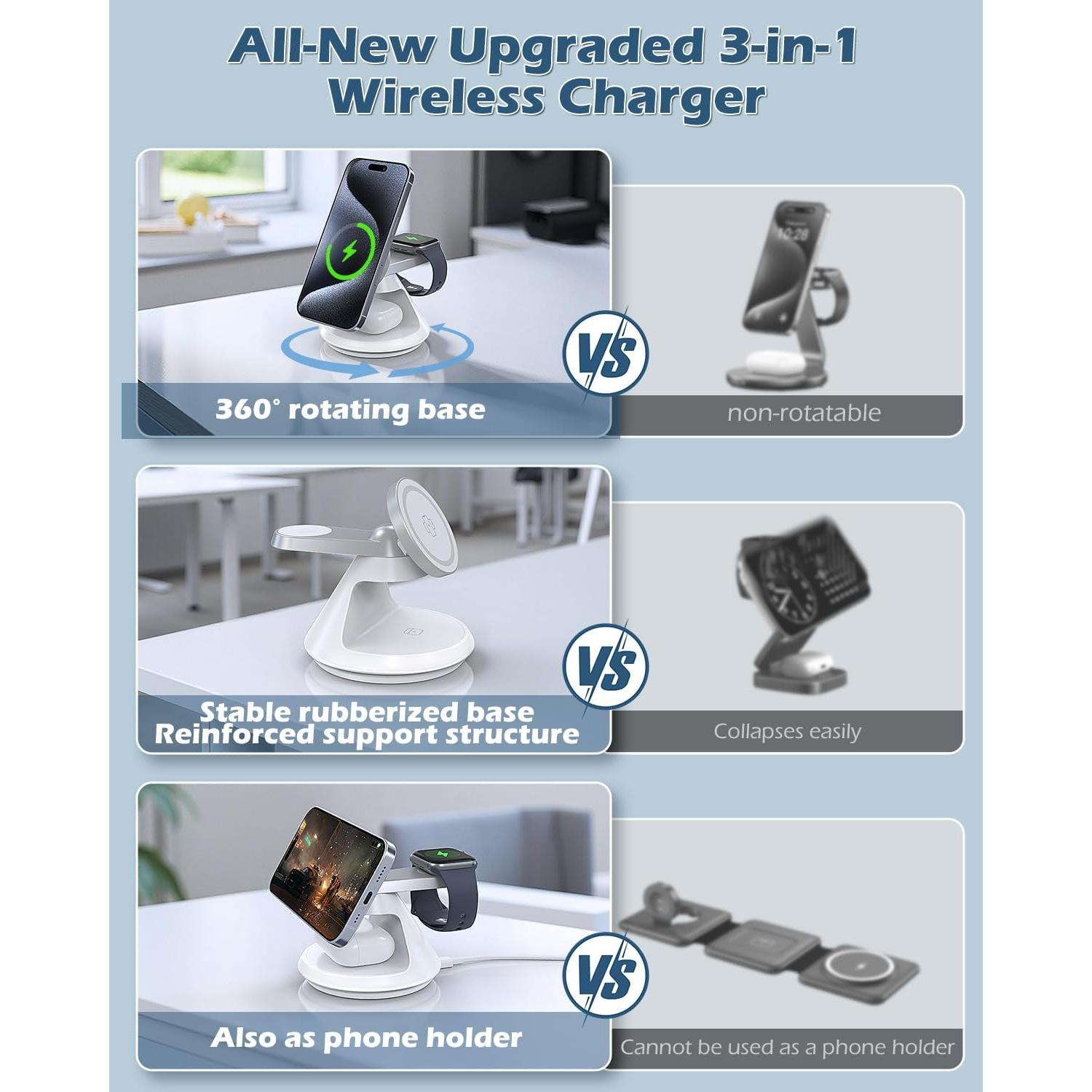 Estación de Carga Inalámbrica 3 en 1 MagSafe 15W - Autige