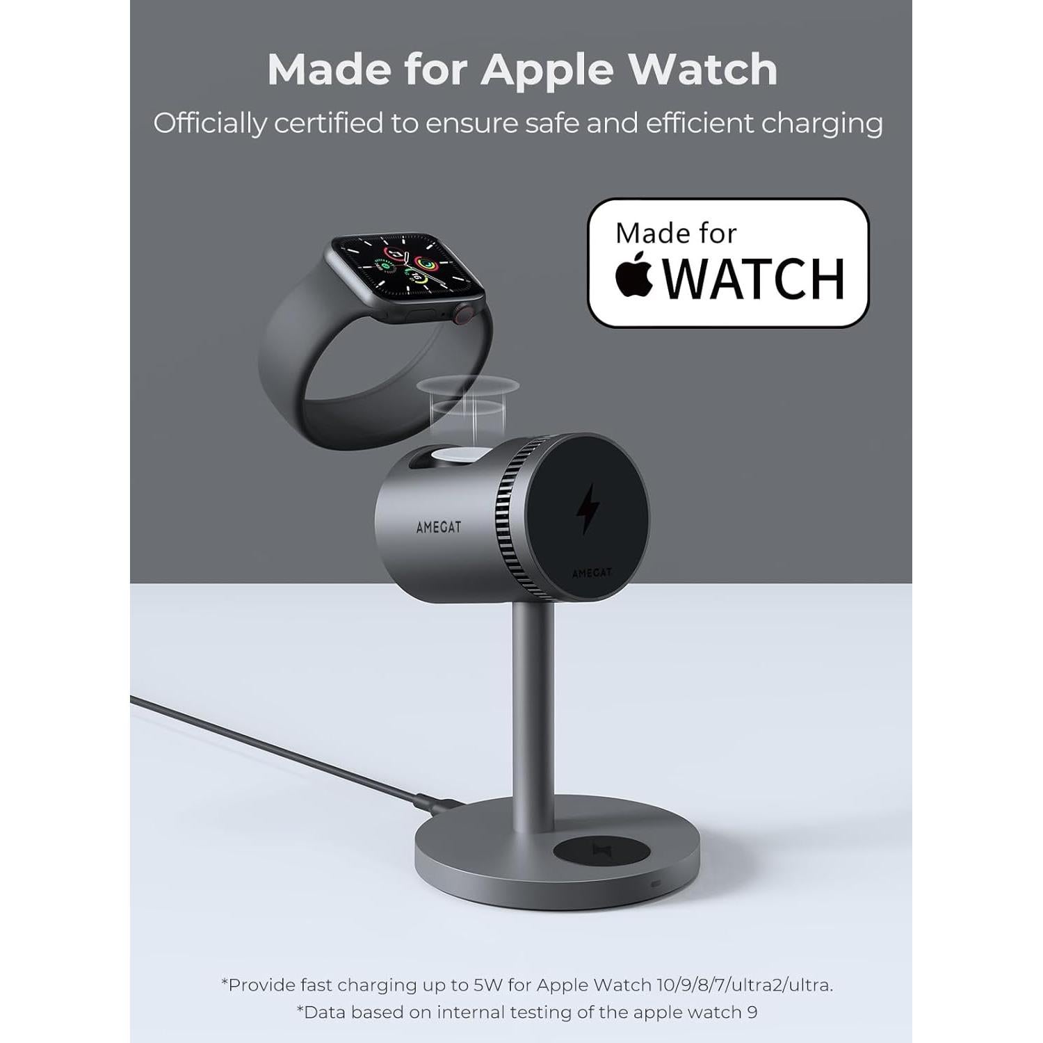 Estación de Carga 3 en 1 AMEGAT con Enfriamiento 15W Qi2