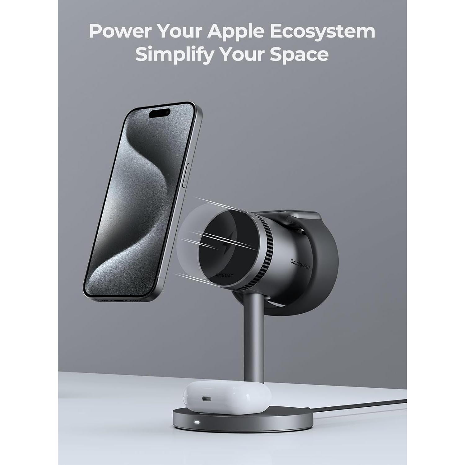 Estación de Carga 3 en 1 AMEGAT con Enfriamiento 15W Qi2