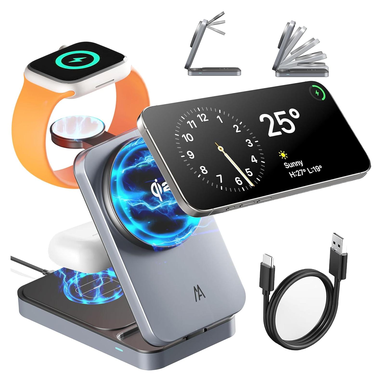 Estación de Carga 3 en 1 MagSafe MOBILY para iPhone, Reloj y AirPods