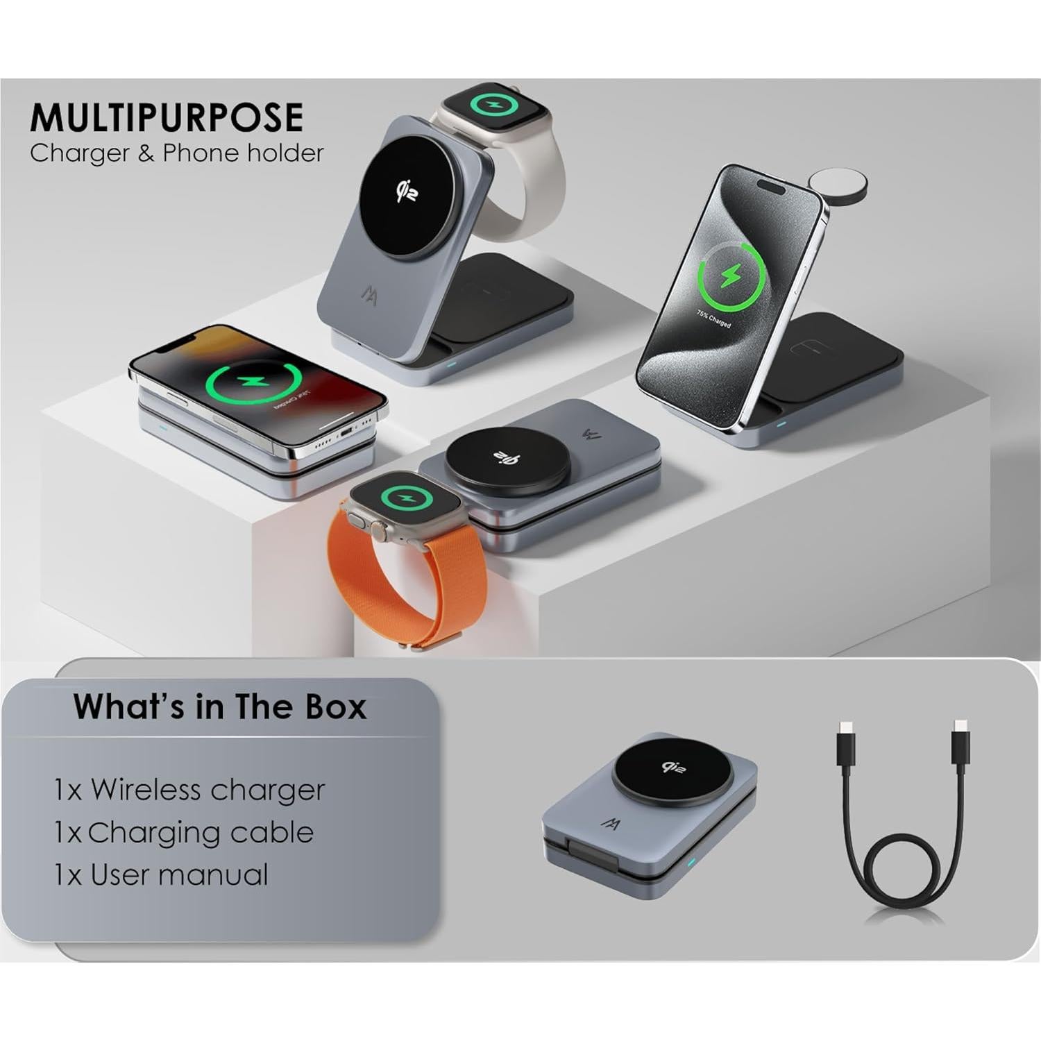 Estación de Carga 3 en 1 MagSafe MOBILY para iPhone, Reloj y AirPods