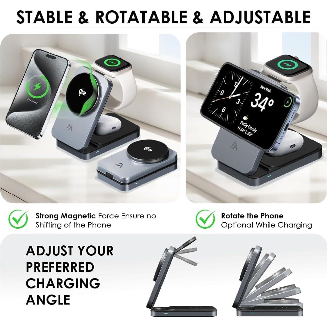 Estación de Carga 3 en 1 MagSafe MOBILY para iPhone, Reloj y AirPods