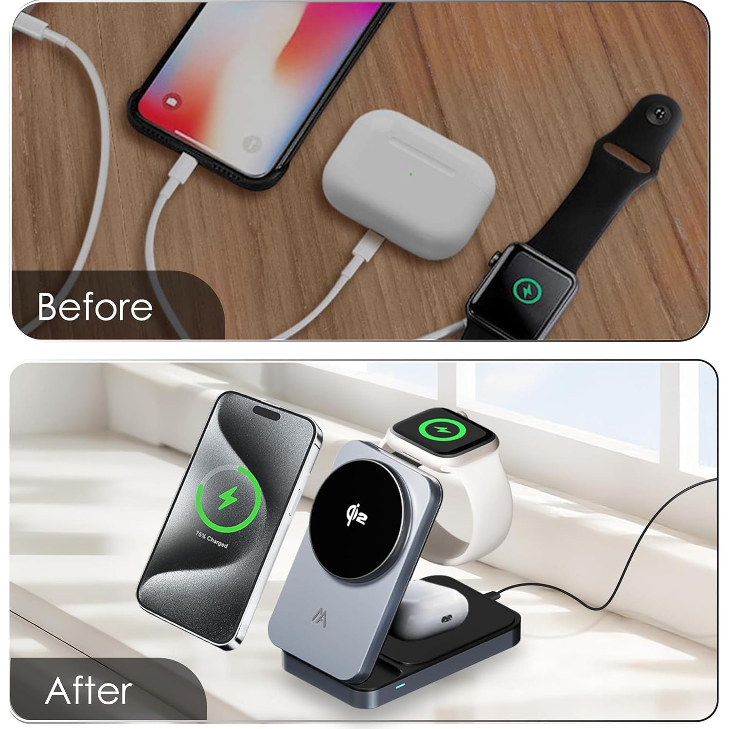 Estación de Carga 3 en 1 MagSafe MOBILY para iPhone, Reloj y AirPods