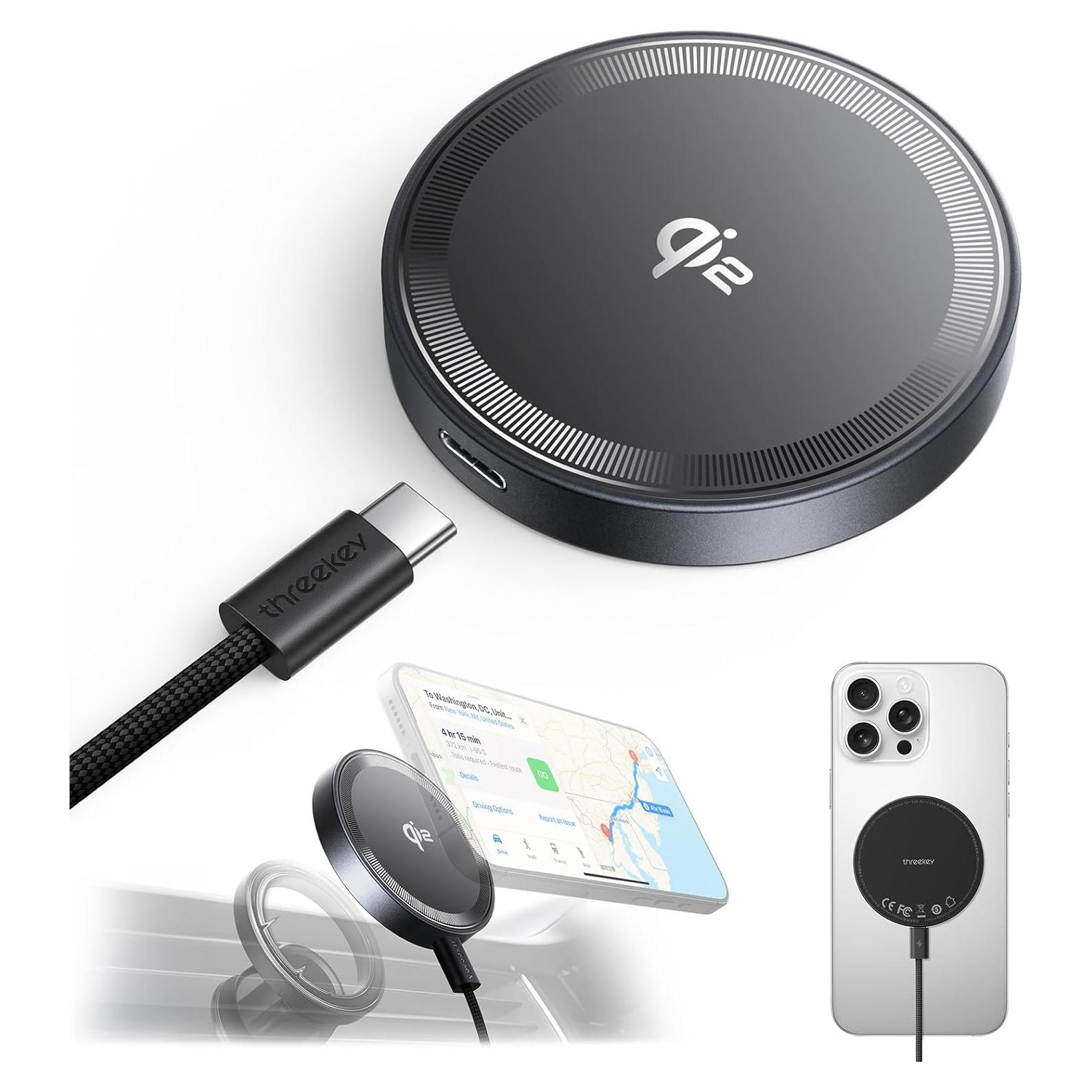 Cargador Inalámbrico Qi2 THREEKEY 15W Magnético para iPhone 16-12
