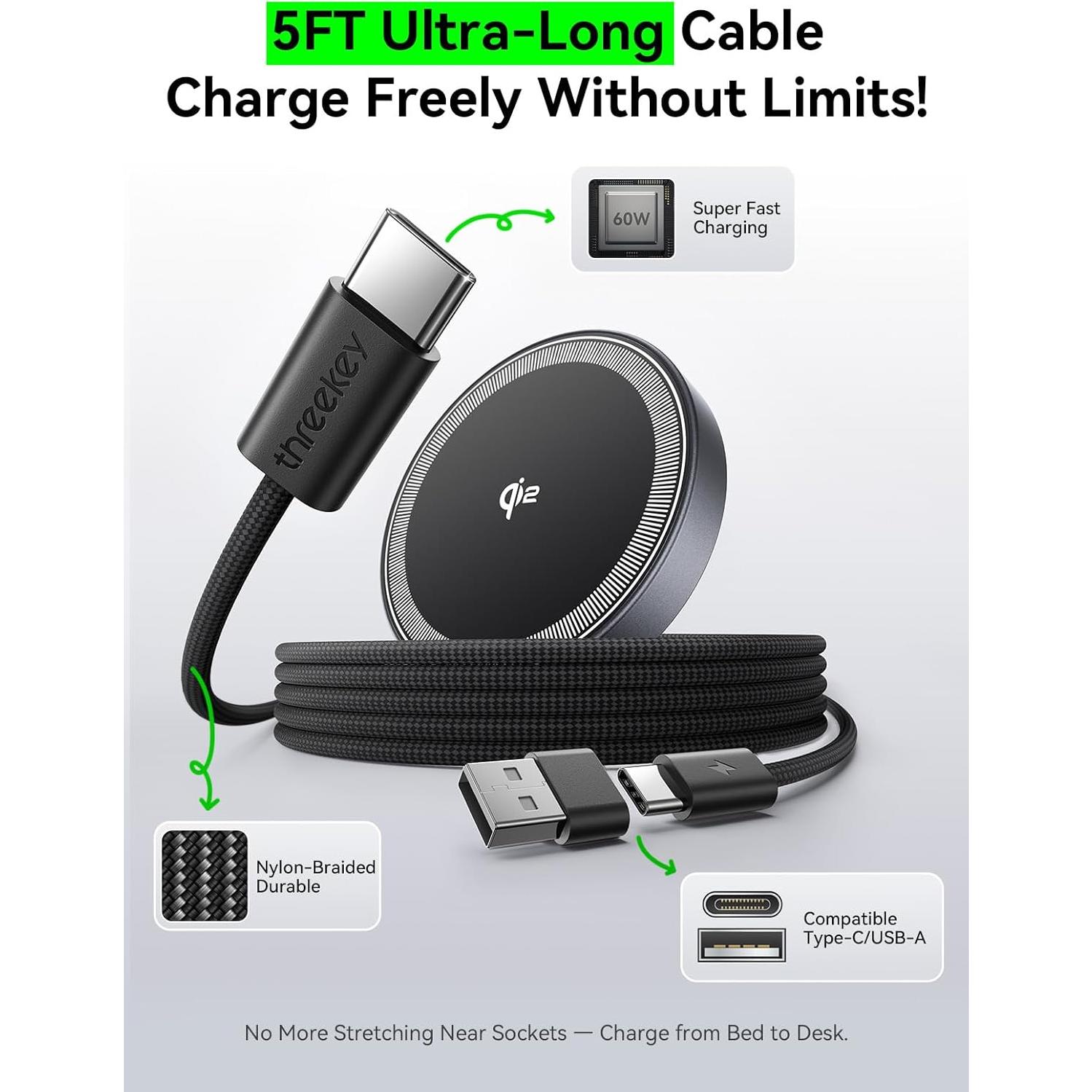 Cargador Inalámbrico Qi2 THREEKEY 15W Magnético para iPhone 16-12