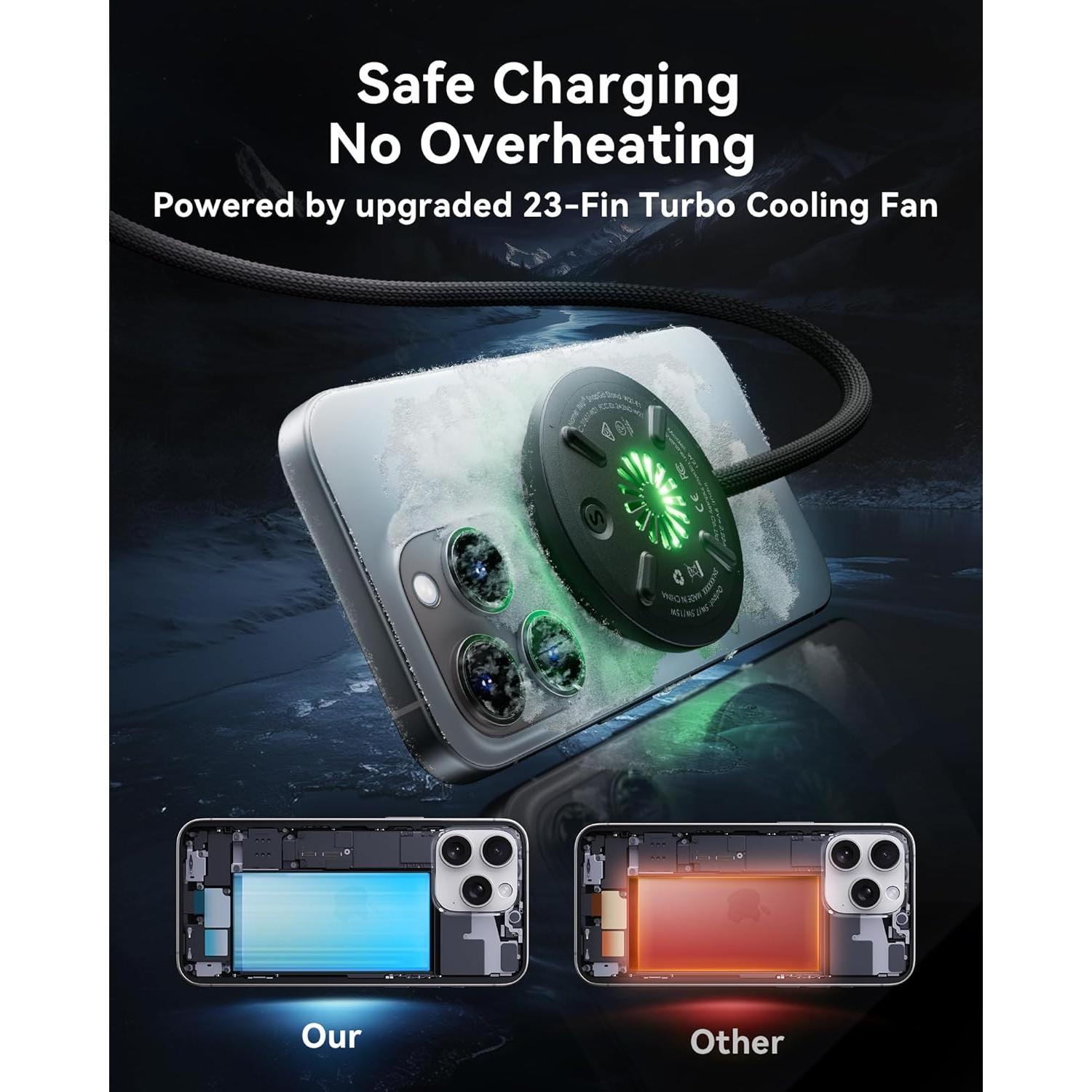 Cargador Inalámbrico Magnético INIU 15W Qi2 con Ventilador