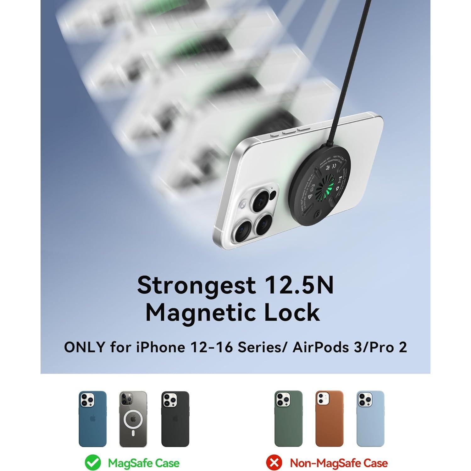 Cargador Inalámbrico Magnético INIU 15W Qi2 con Ventilador