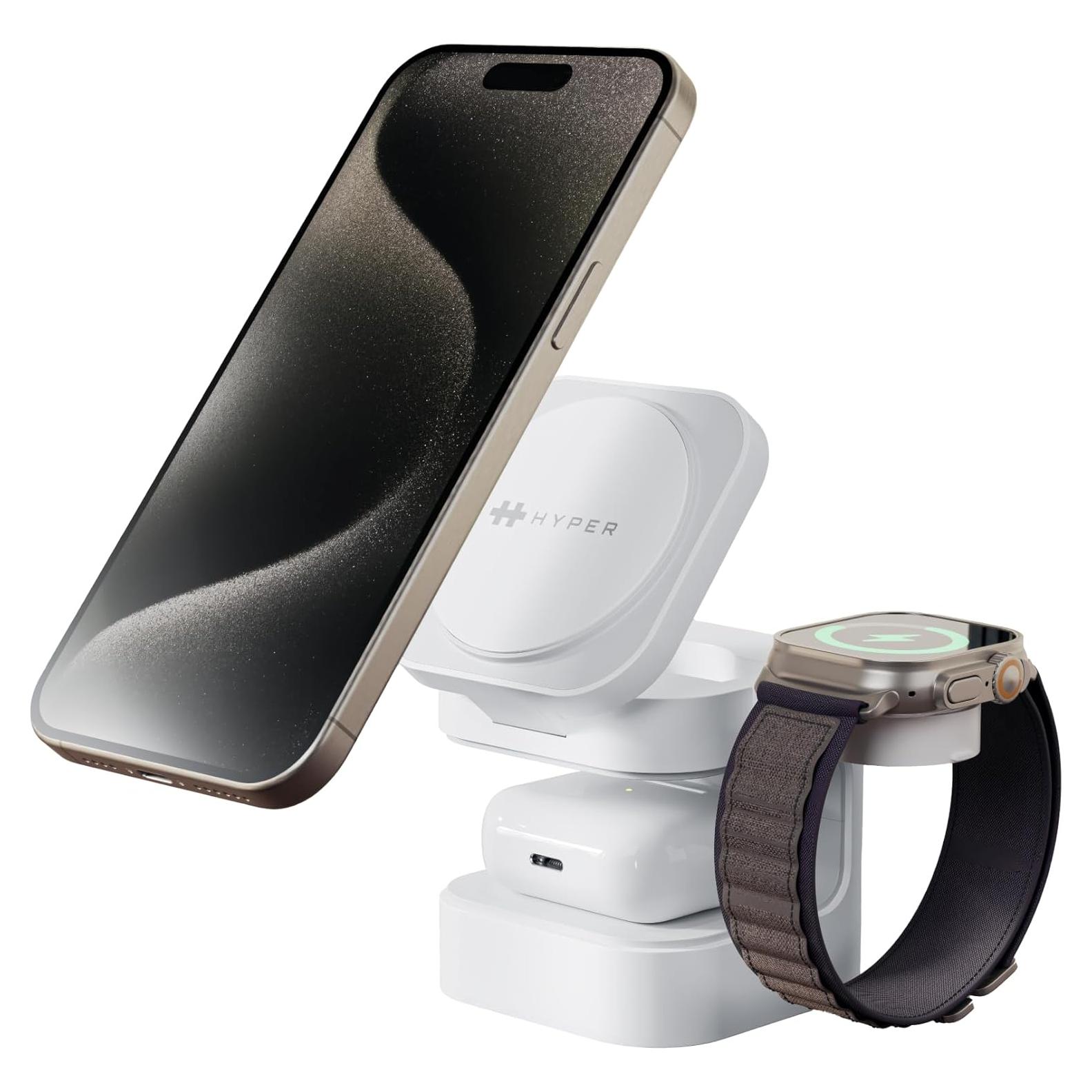Cargador Inalámbrico 3-en-1 HyperJuice Qi2 - Carga Rápida para iPhone, Apple Watch y Airpods